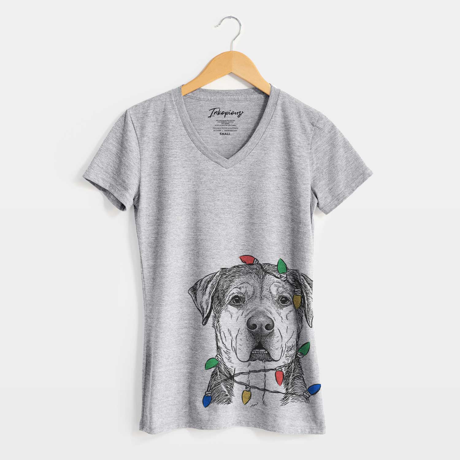 Christmas Lights Gus the Rottweiler Mix - Women's V-neck Shirt