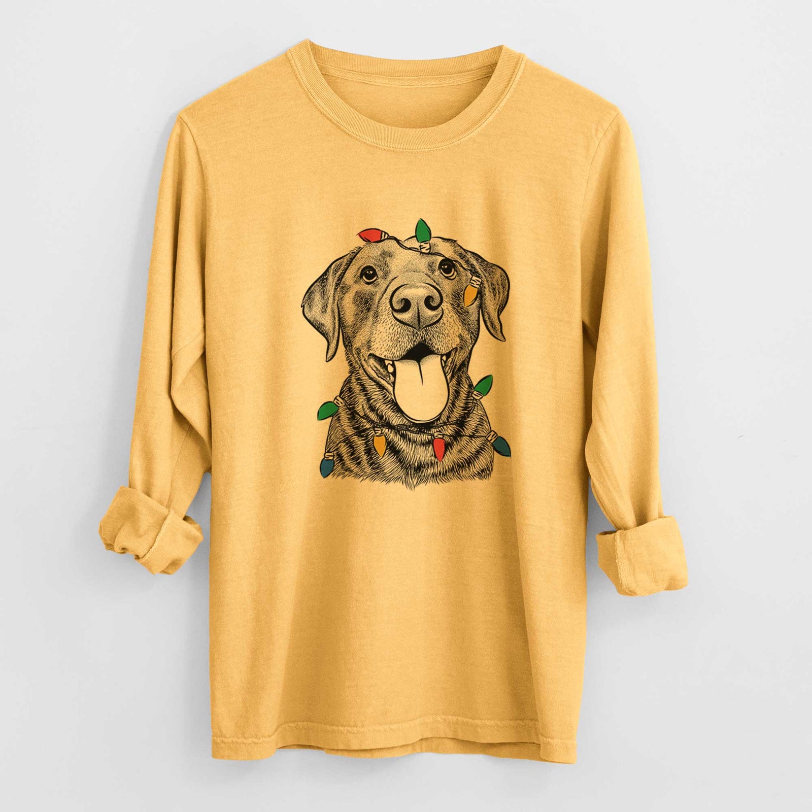 Christmas Lights Gwen the Labrador Retriever - Heavyweight 100% Cotton Long Sleeve