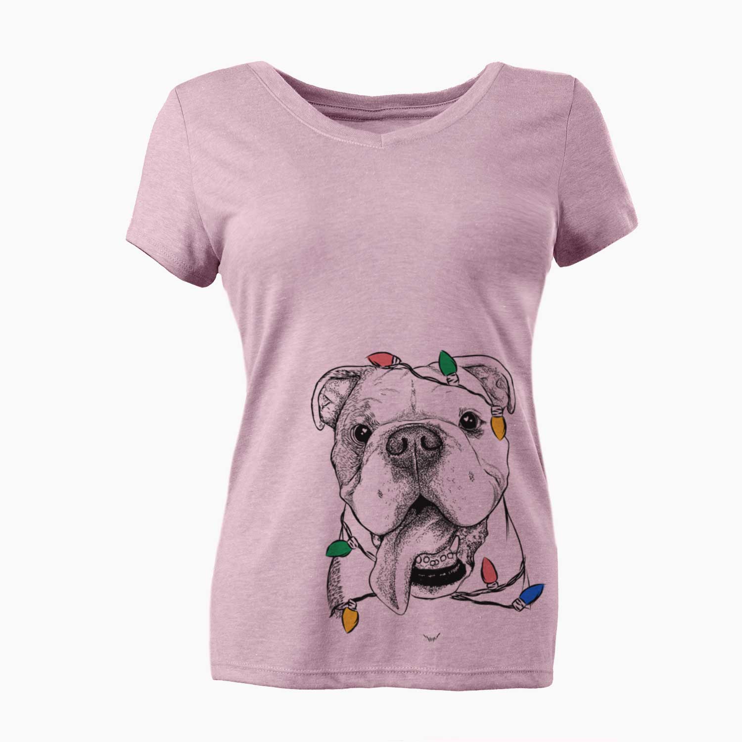 Christmas Lights Hank the English Bulldog - Women's V-neck Shirt