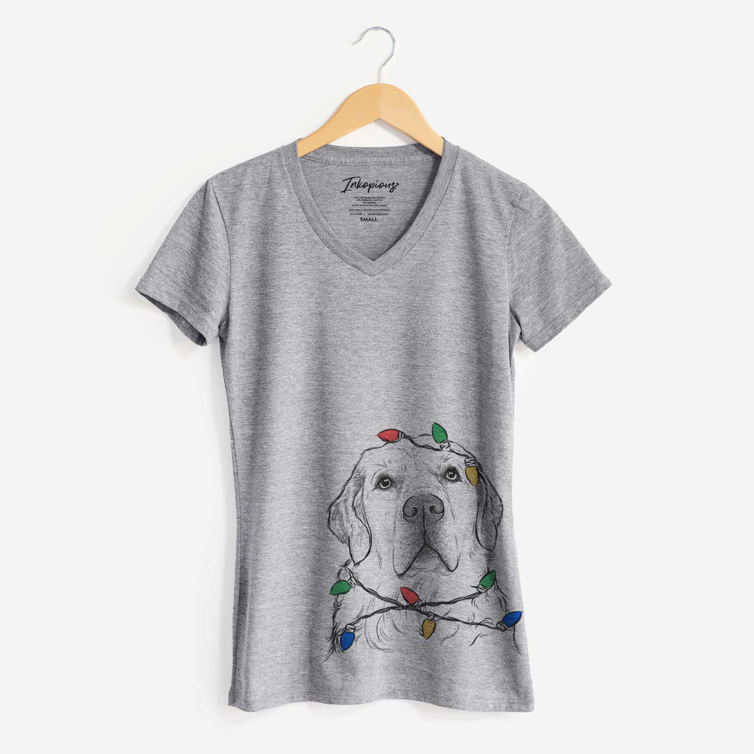 Christmas Lights Hank the Irish Cream Golden Retriever - Women's V-neck Shirt