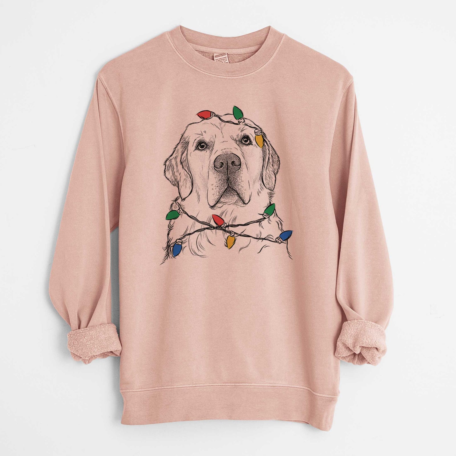 Christmas Lights Hank the Irish Cream Golden Retriever - Unisex Pigment Dyed Crew Sweatshirt