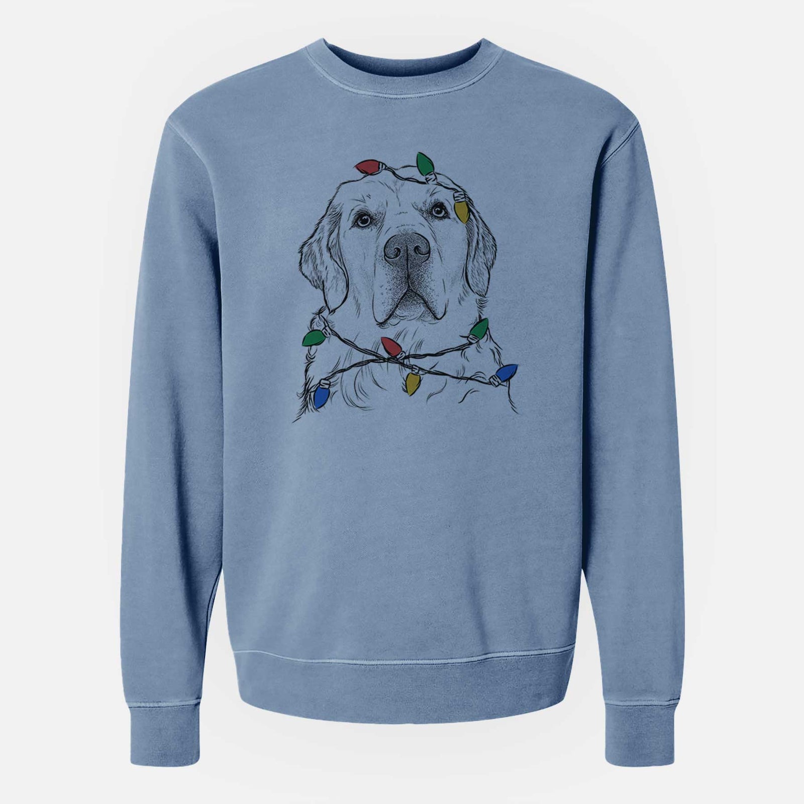 Christmas Lights Hank the Irish Cream Golden Retriever - Unisex Pigment Dyed Crew Sweatshirt