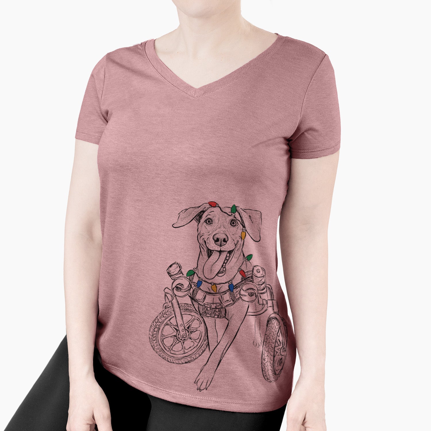 Christmas Lights Hannah the Pitbull Mix - Women's Perfect V-neck Shirt