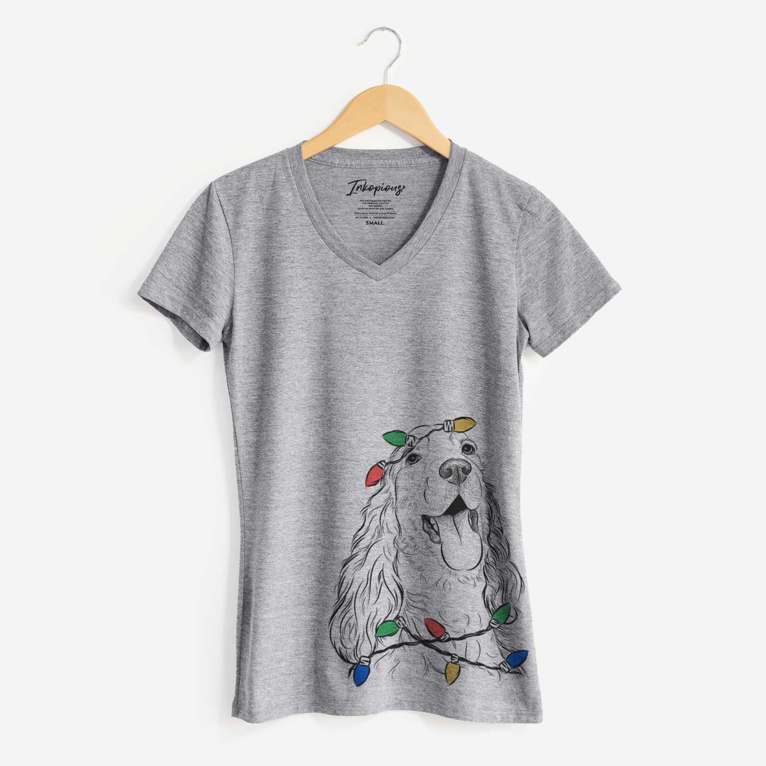 Christmas Lights Happy Henry the English Cocker Spaniel - Women's V-neck Shirt
