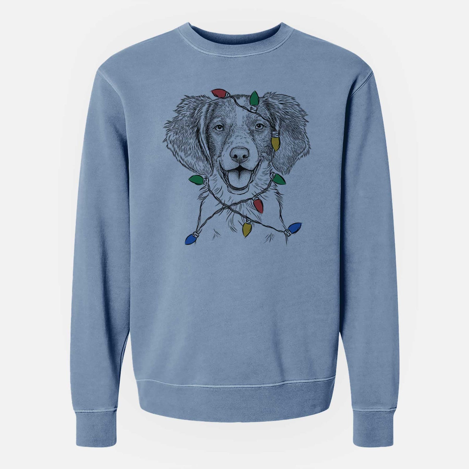 Christmas Lights Happy Holly the Brittany Spaniel - Unisex Pigment Dyed Crew Sweatshirt