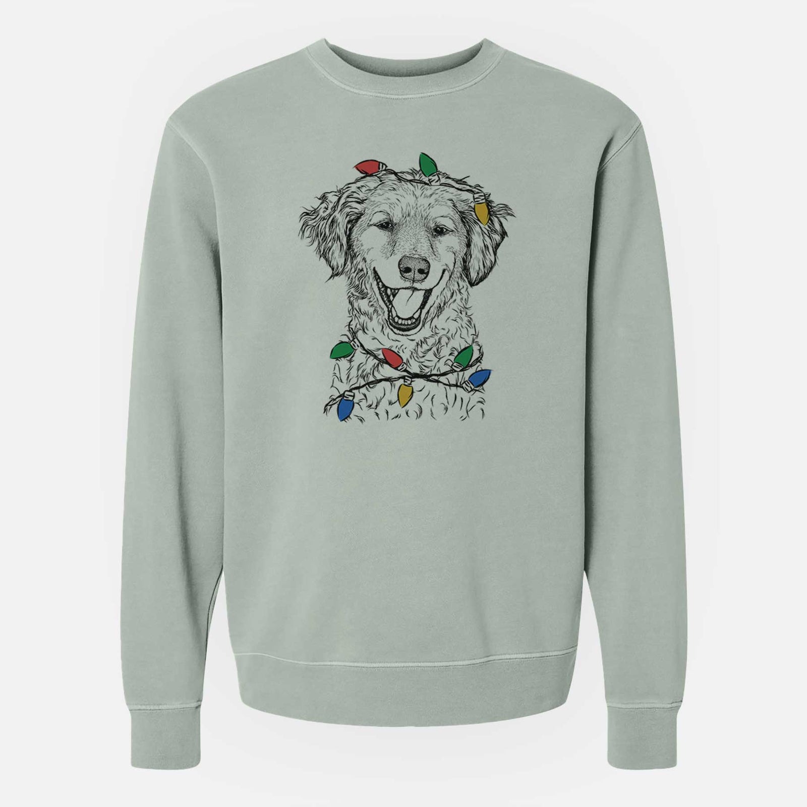 Christmas Lights Happy Otis the Miniature Goldendoodle - Unisex Pigment Dyed Crew Sweatshirt