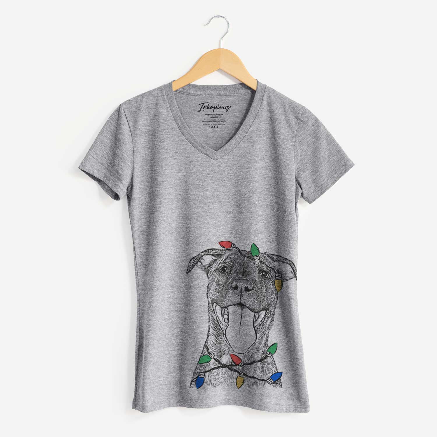 Christmas Lights Harley the Pitbull Mix - Women's V-neck Shirt
