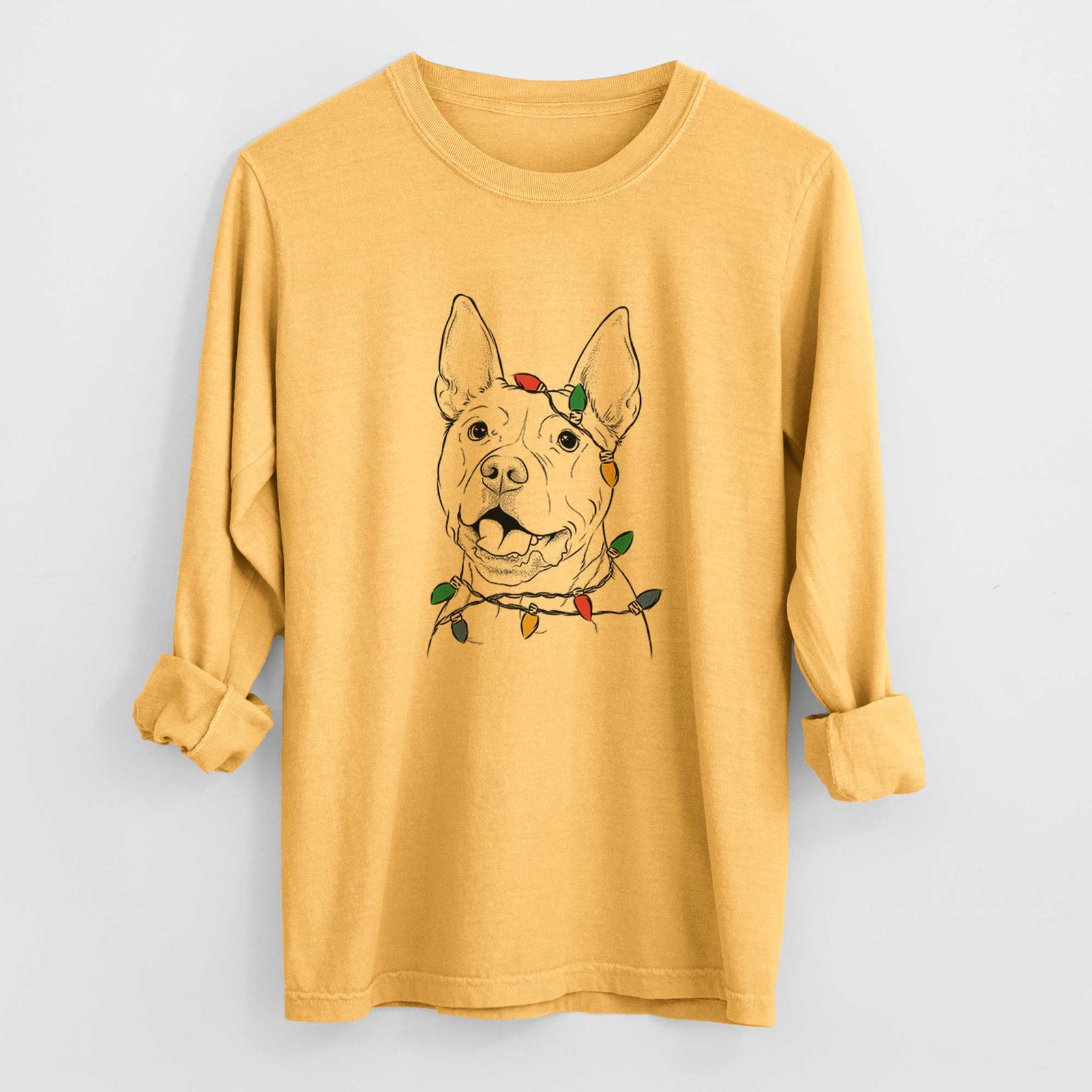 Christmas Lights Harley the Pitbull - Heavyweight 100% Cotton Long Sleeve