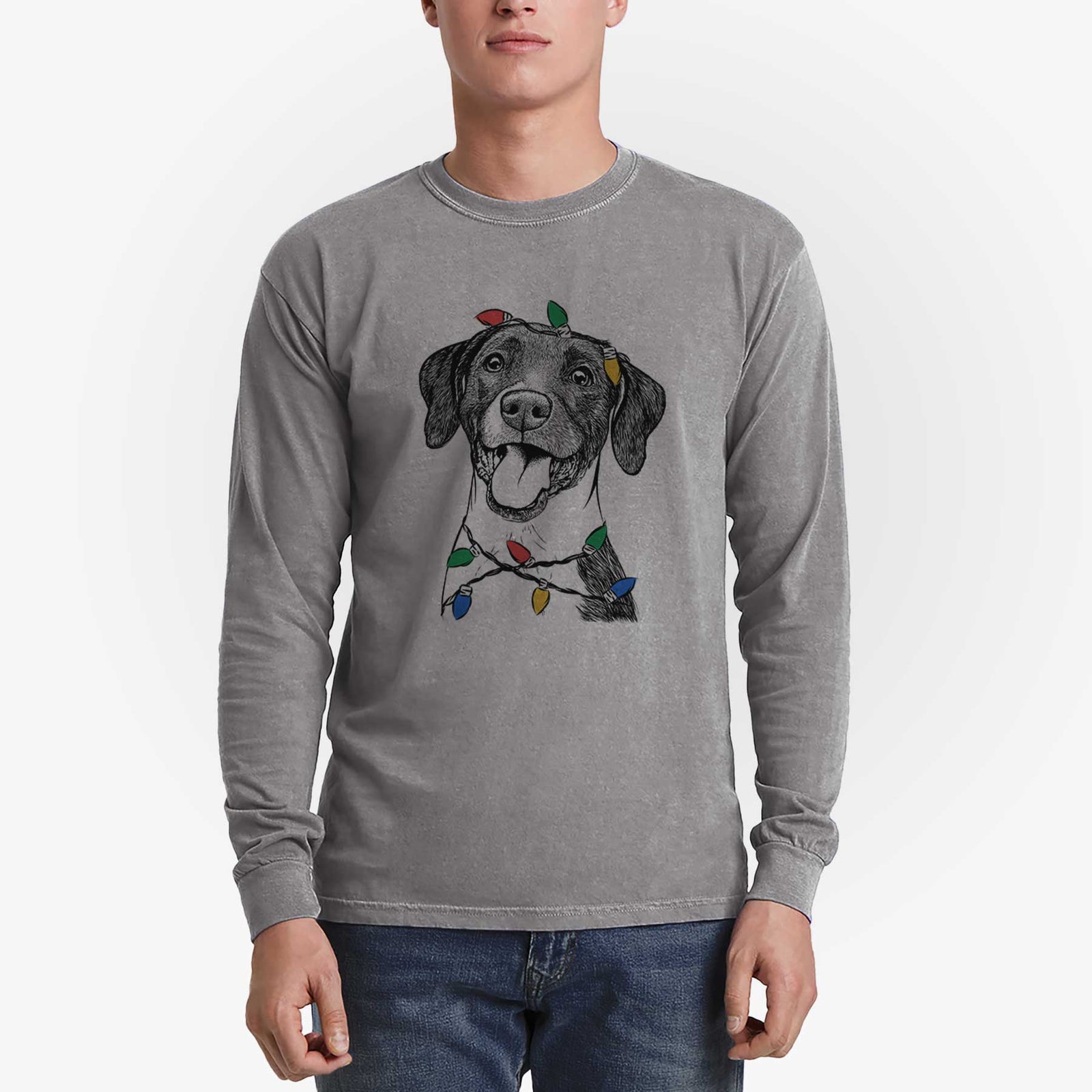 Christmas Lights Harper the Mixed Breed - Heavyweight 100% Cotton Long Sleeve