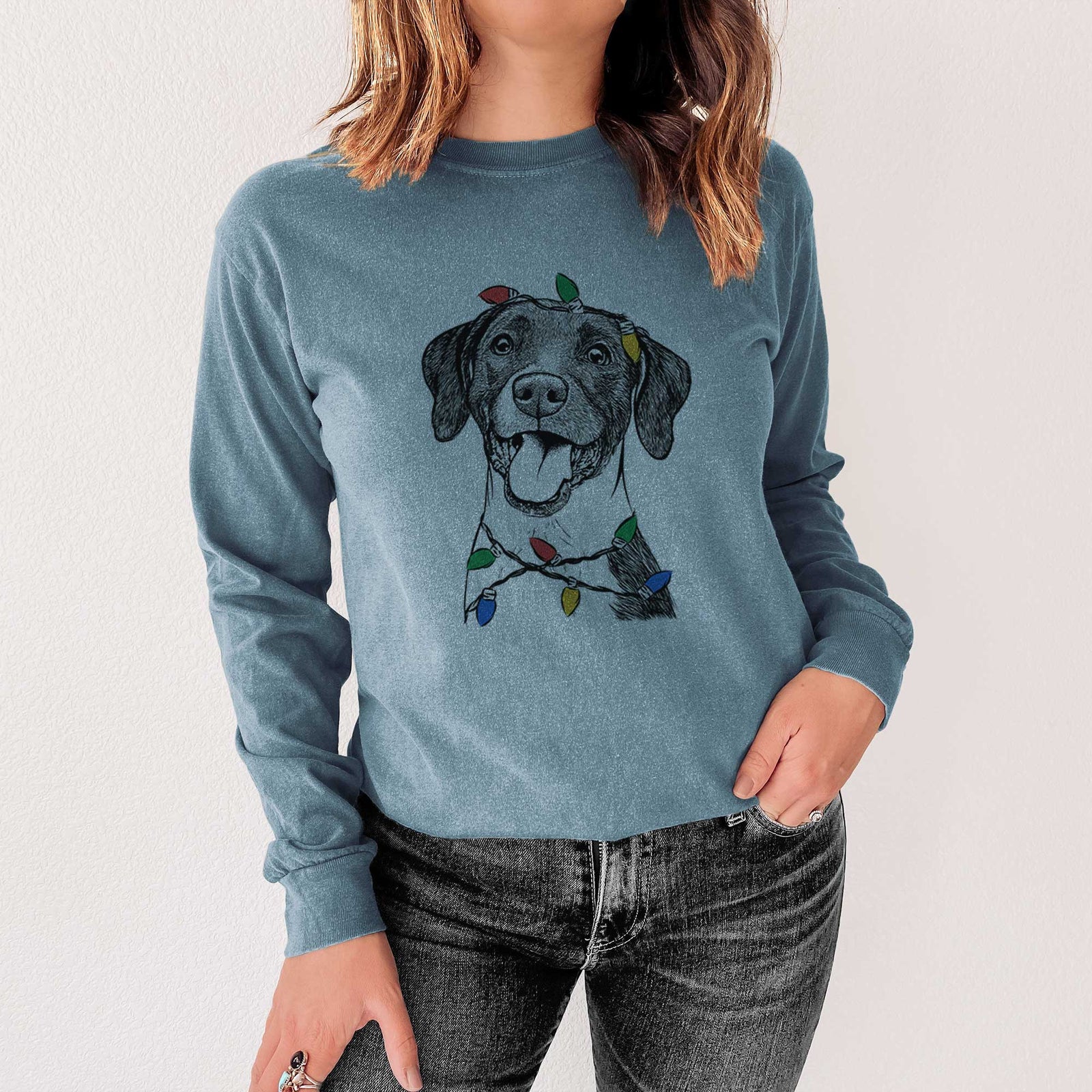 Christmas Lights Harper the Mixed Breed - Heavyweight 100% Cotton Long Sleeve