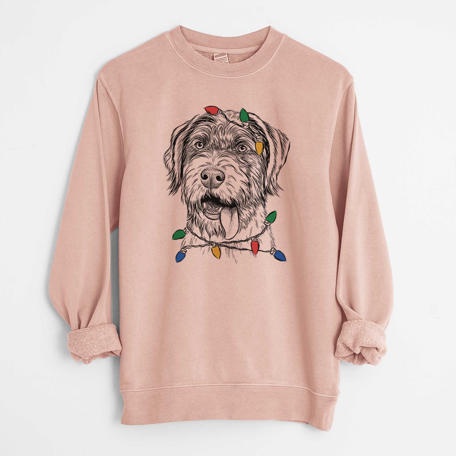 Christmas Lights Hazel the German Wirehaired Pointer Mix - Unisex Pigment Dyed Crew Sweatshirt