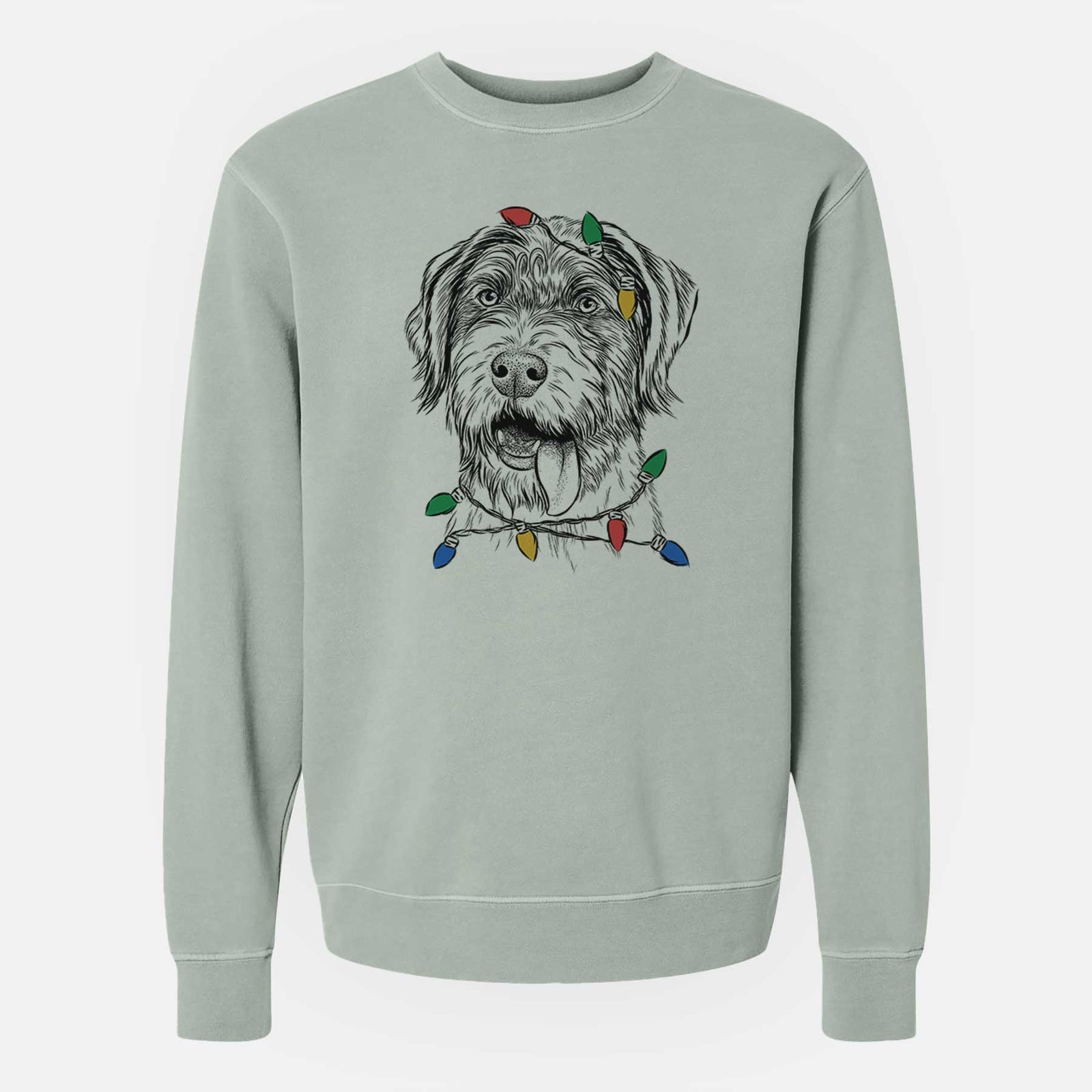 Christmas Lights Hazel the German Wirehaired Pointer Mix - Unisex Pigment Dyed Crew Sweatshirt