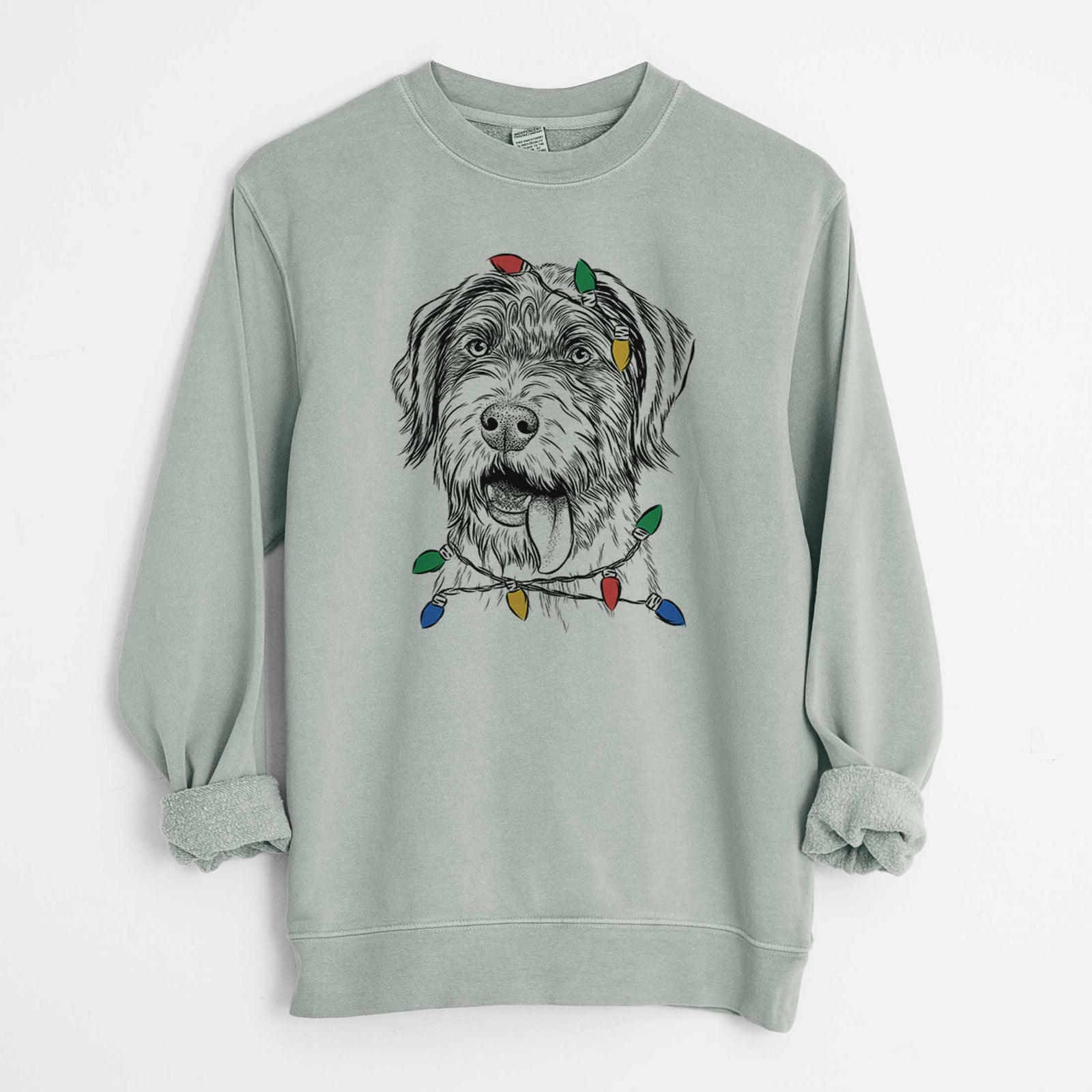 Christmas Lights Hazel the German Wirehaired Pointer Mix - Unisex Pigment Dyed Crew Sweatshirt