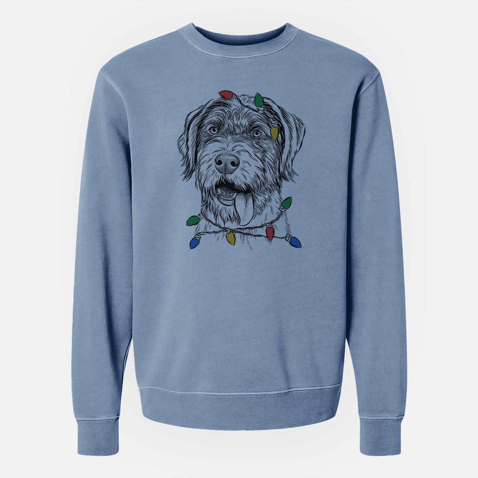 Christmas Lights Hazel the German Wirehaired Pointer Mix - Unisex Pigment Dyed Crew Sweatshirt