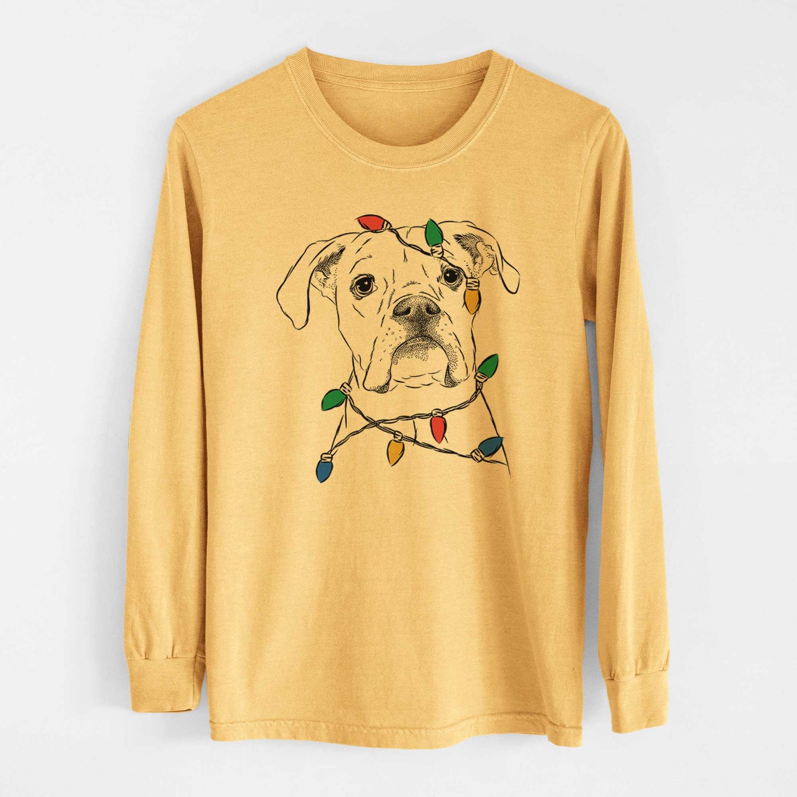 Christmas Lights Henley the Boxer - Heavyweight 100% Cotton Long Sleeve
