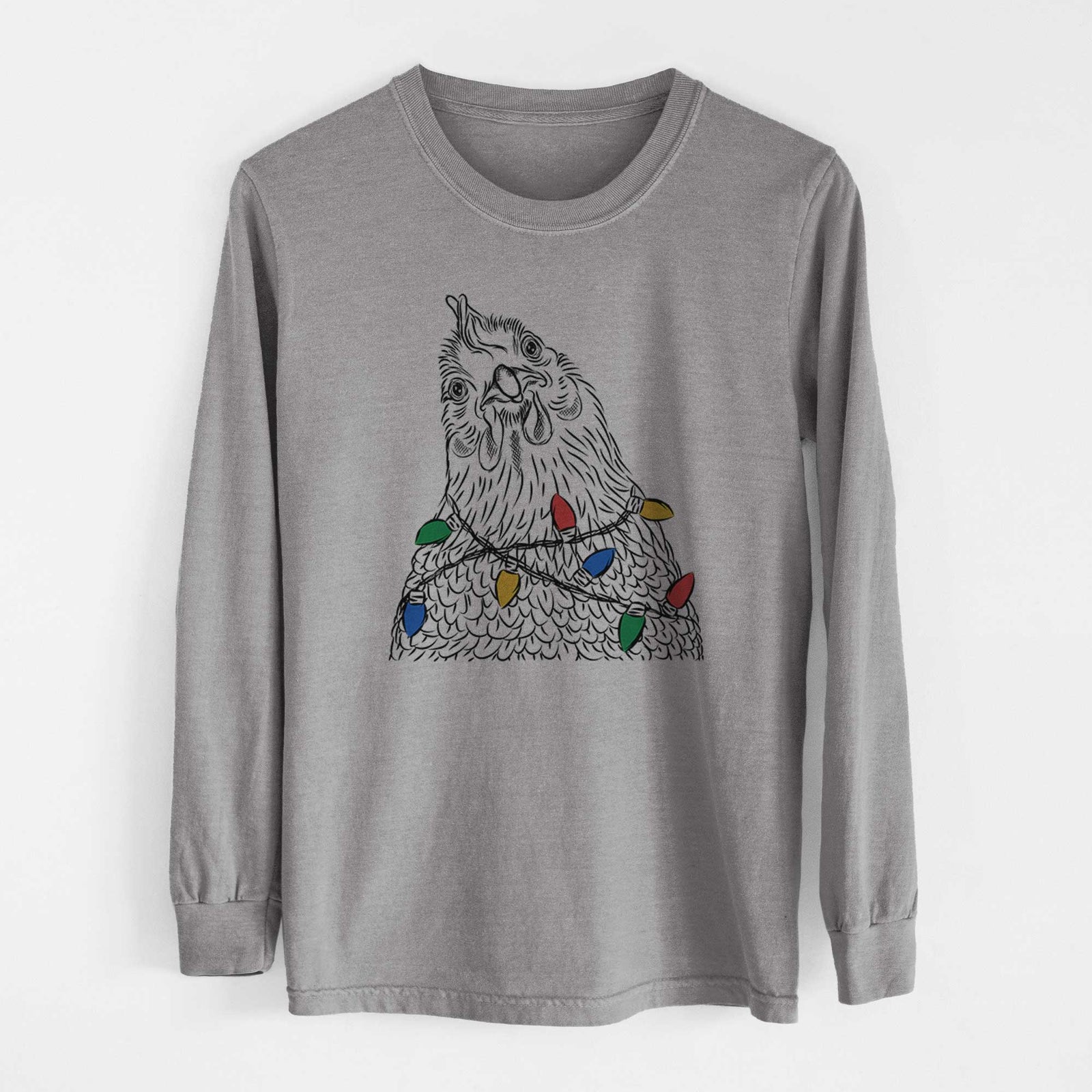 Christmas Lights Henrietta the Chicken - Heavyweight 100% Cotton Long Sleeve