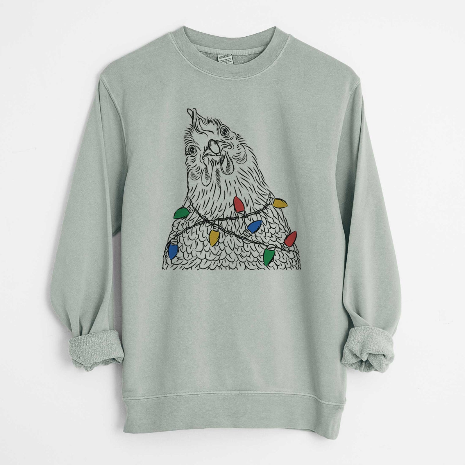 Christmas Lights Henrietta the Chicken - Unisex Pigment Dyed Crew Sweatshirt