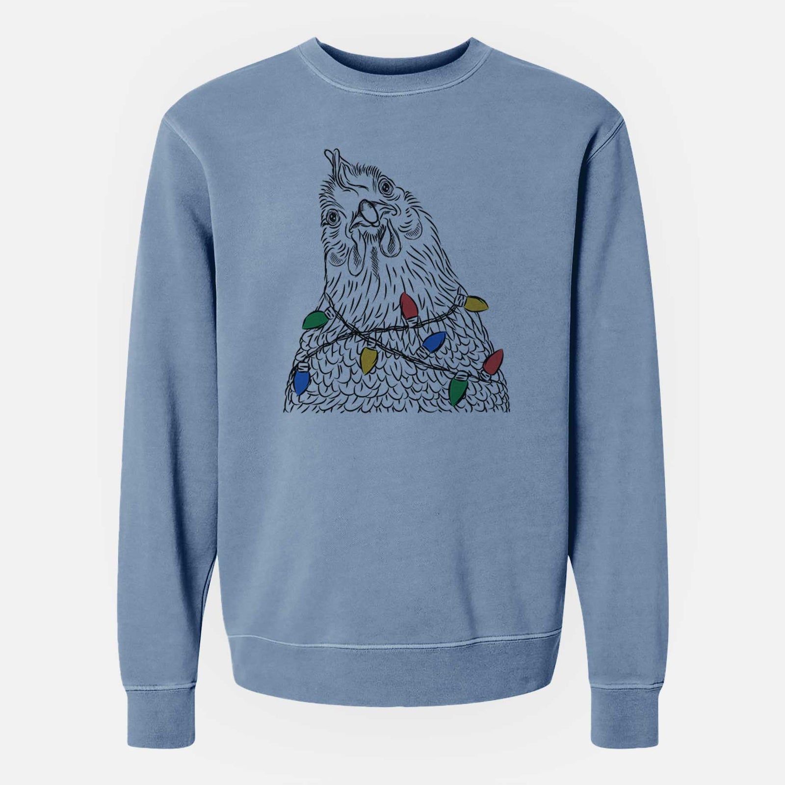 Christmas Lights Henrietta the Chicken - Unisex Pigment Dyed Crew Sweatshirt