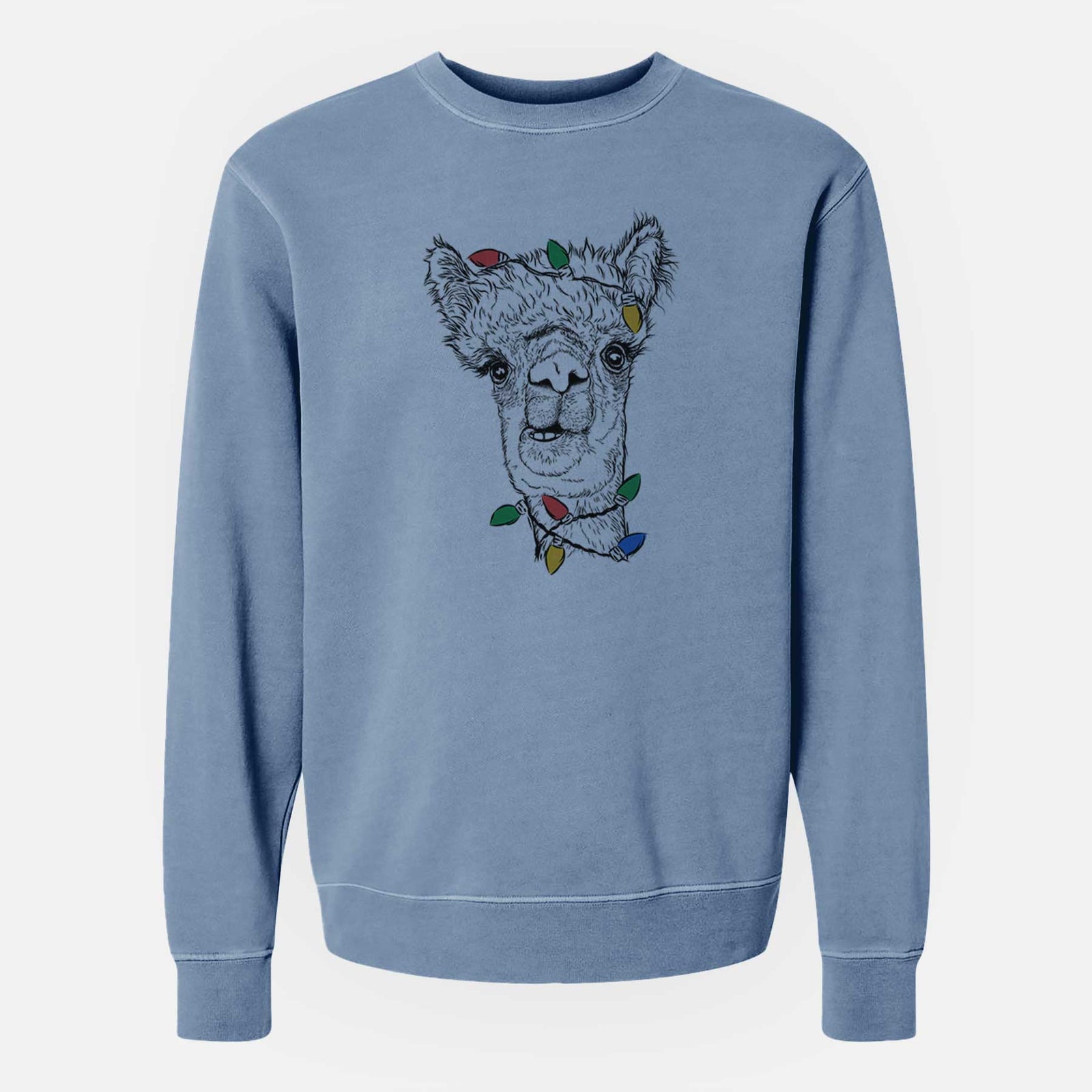 Christmas Lights Henry the Alpaca - Unisex Pigment Dyed Crew Sweatshirt