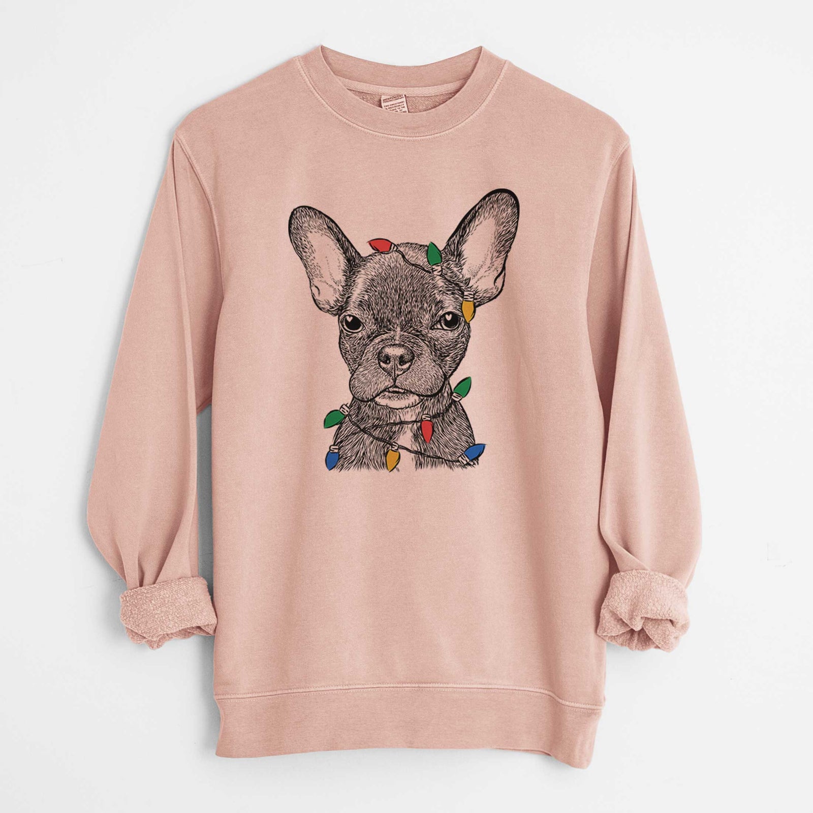 Christmas Lights Henry the French Bulldog - Unisex Pigment Dyed Crew Sweatshirt