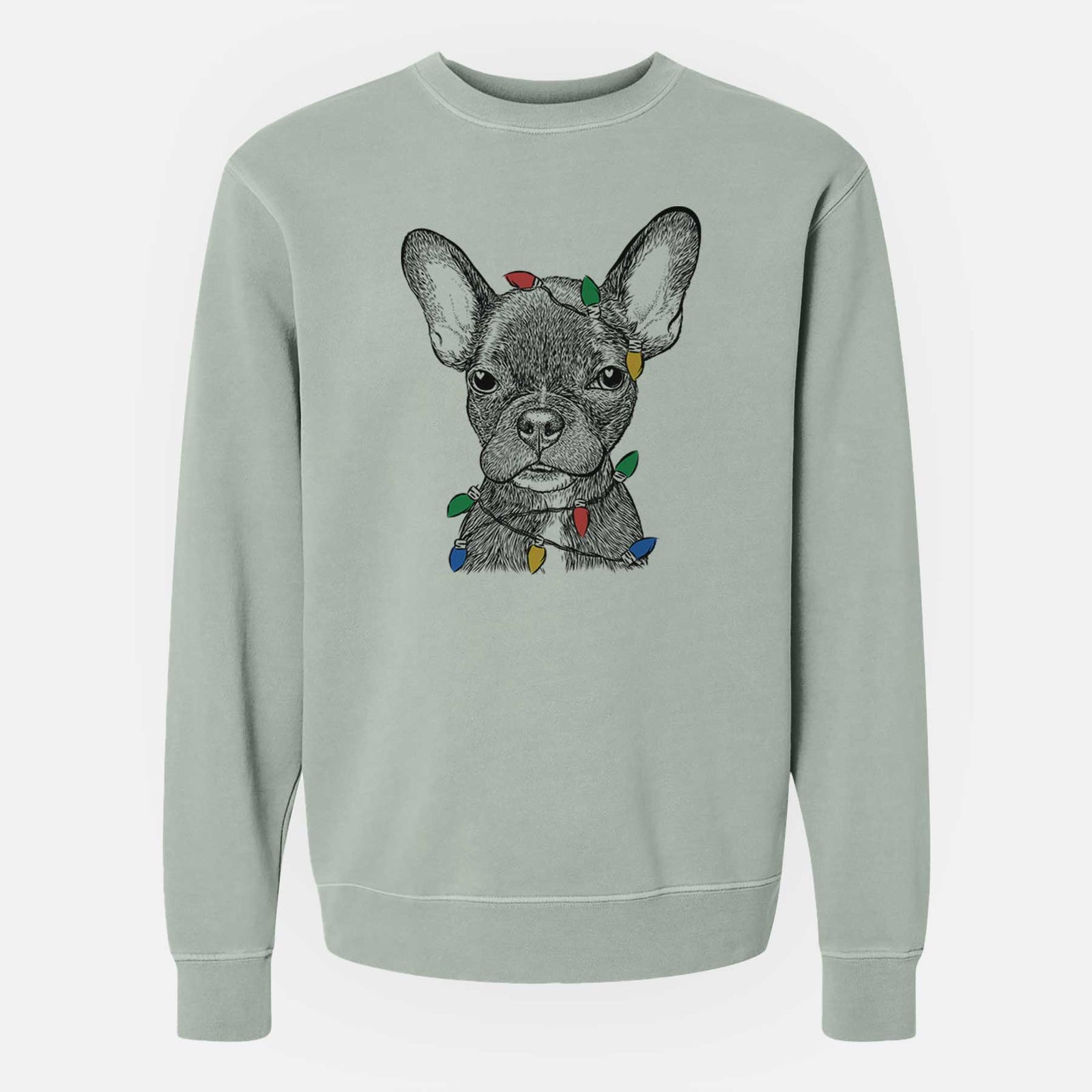 Christmas Lights Henry the French Bulldog - Unisex Pigment Dyed Crew Sweatshirt