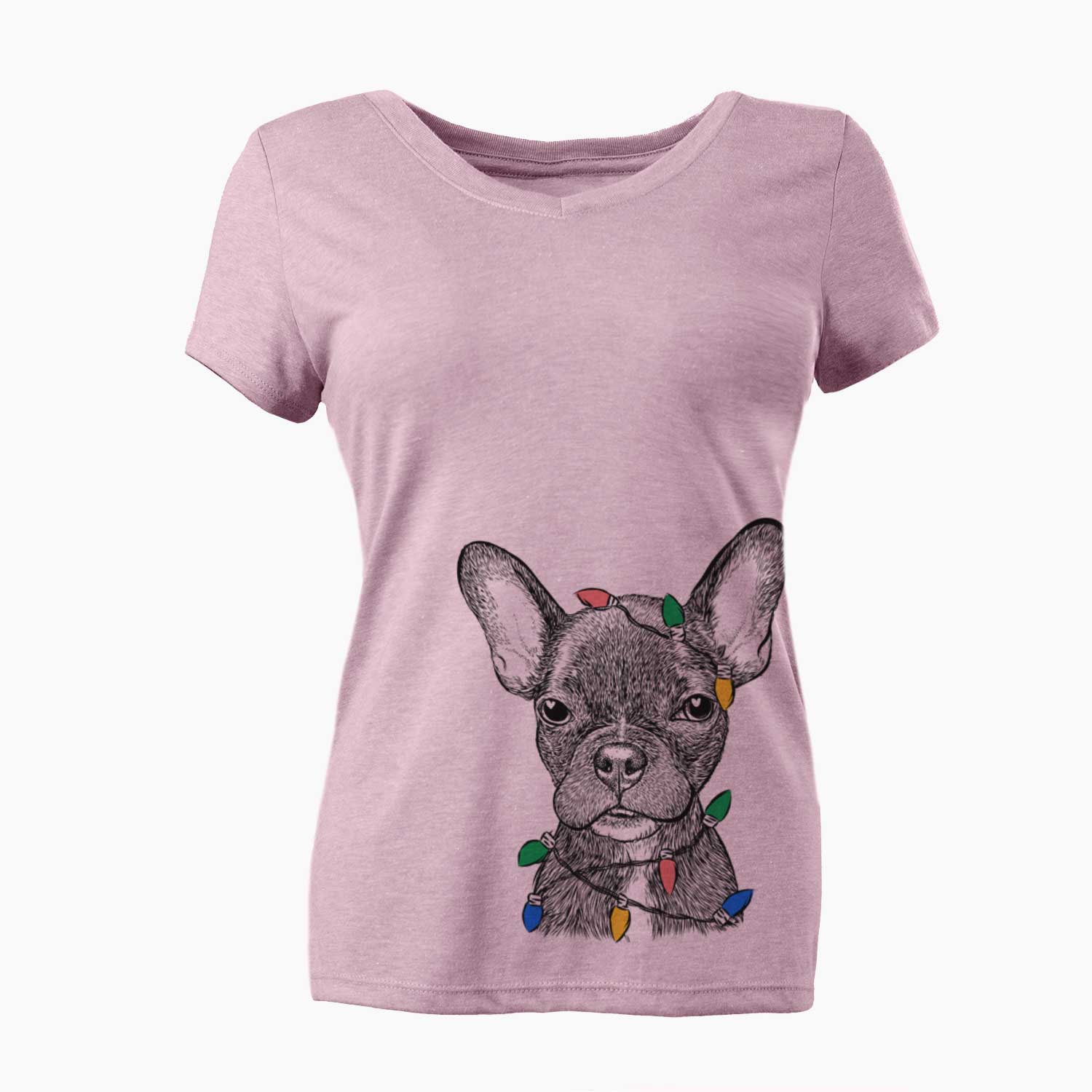 Christmas Lights Henry the French Bulldog - Women's V-neck Shirt
