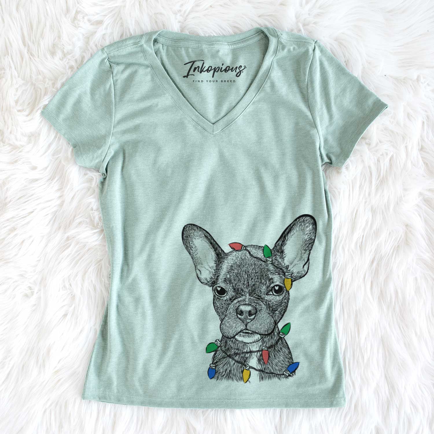 Christmas Lights Henry the French Bulldog - Women's V-neck Shirt