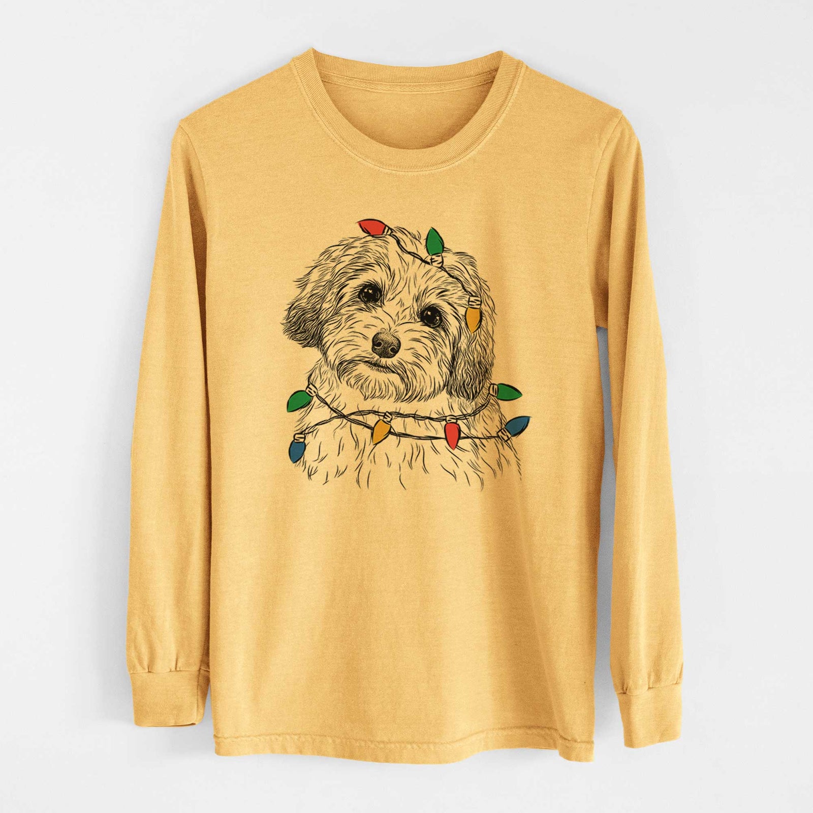 Christmas Lights Henry the Havanese - Heavyweight 100% Cotton Long Sleeve
