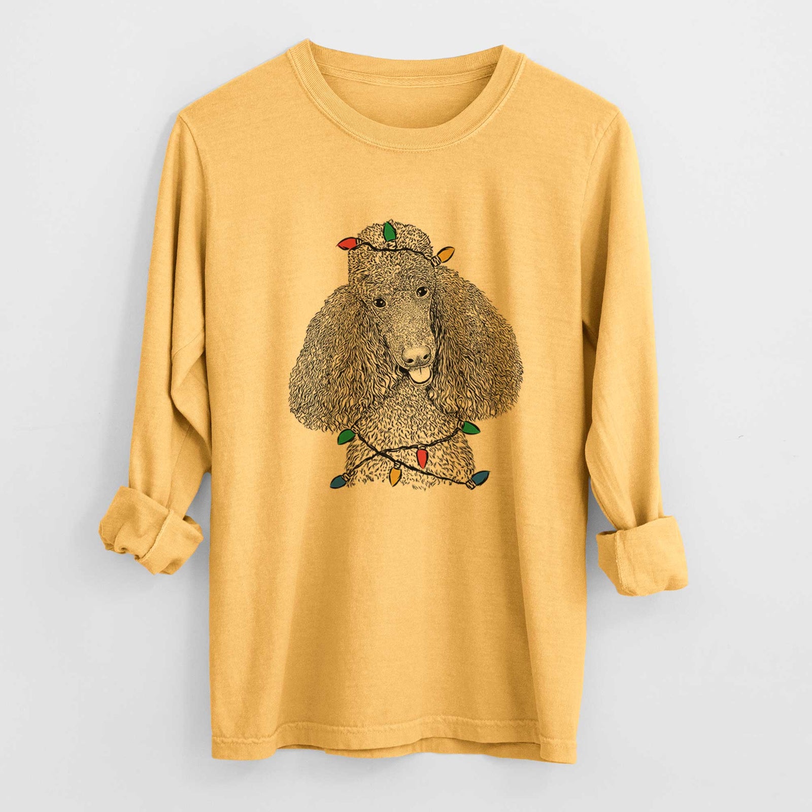 Christmas Lights Henry the Standard Poodle - Heavyweight 100% Cotton Long Sleeve