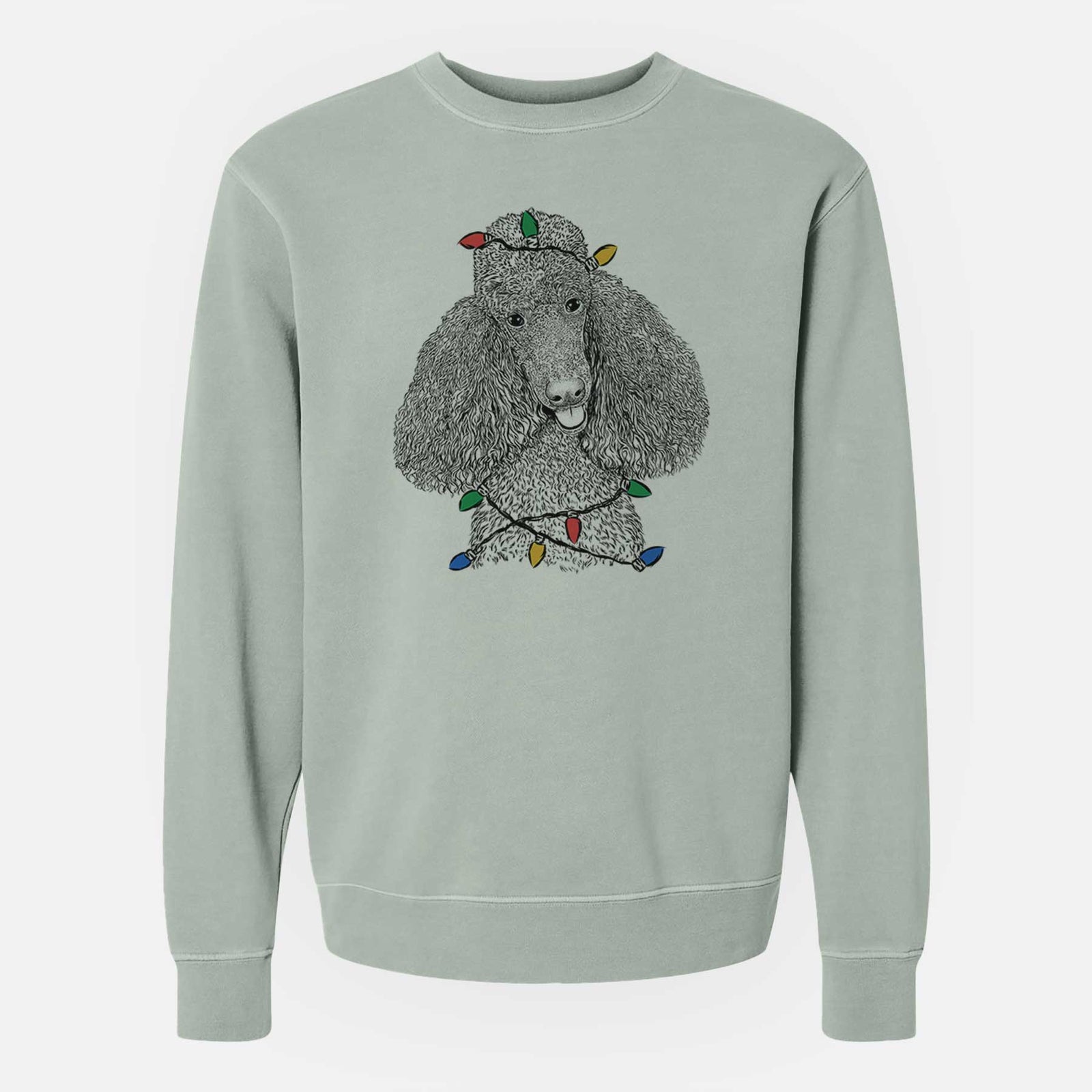Christmas Lights Henry the Standard Poodle - Unisex Pigment Dyed Crew Sweatshirt