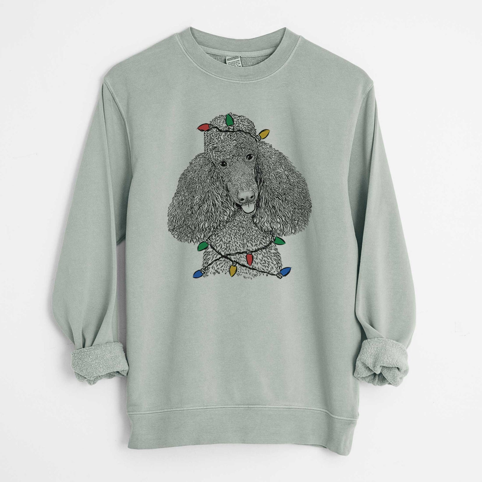 Christmas Lights Henry the Standard Poodle - Unisex Pigment Dyed Crew Sweatshirt