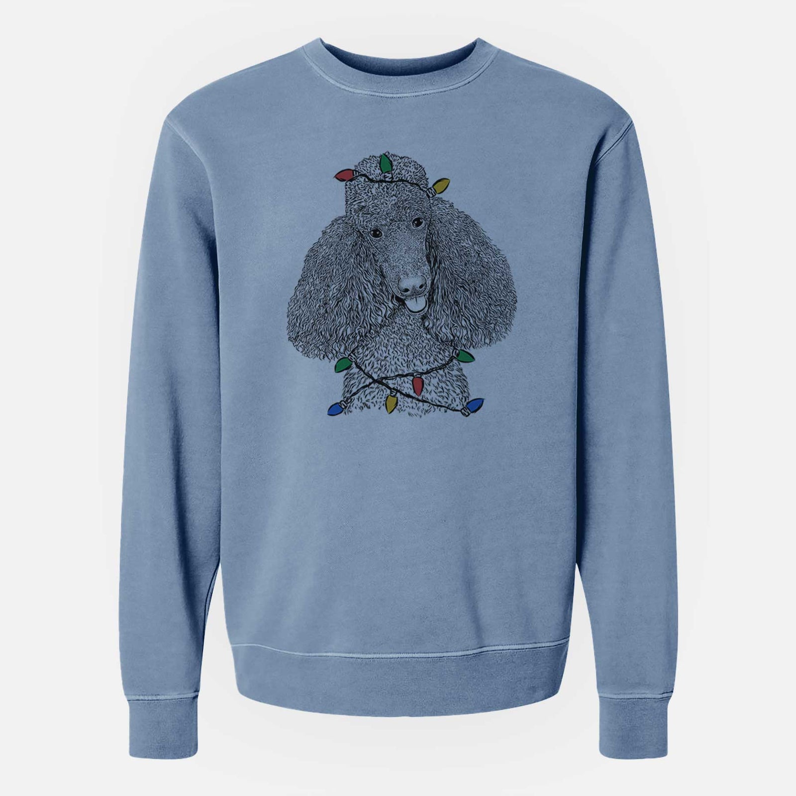 Christmas Lights Henry the Standard Poodle - Unisex Pigment Dyed Crew Sweatshirt