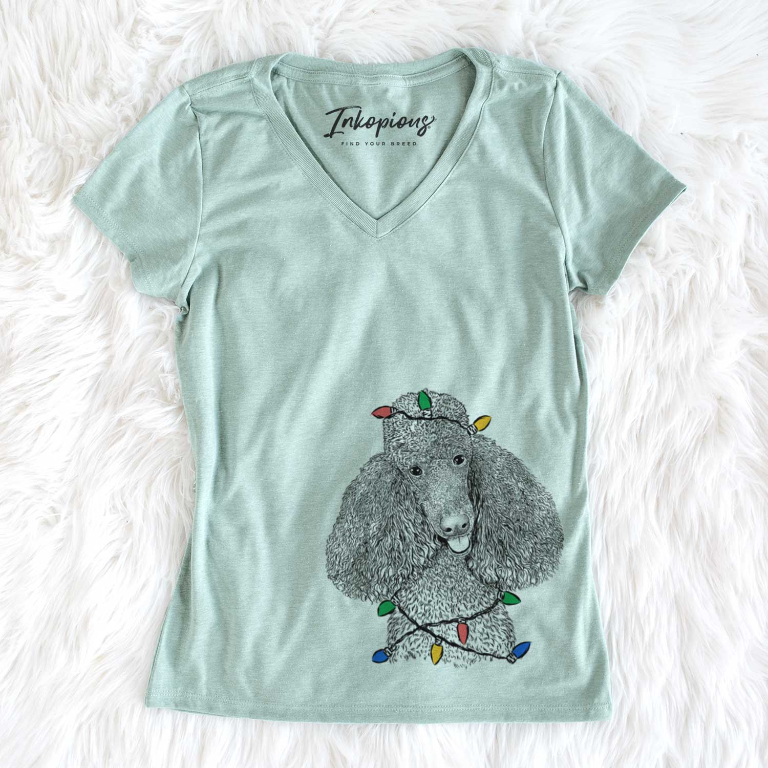 Christmas Lights Henry the Standard Poodle - Women's V-neck Shirt