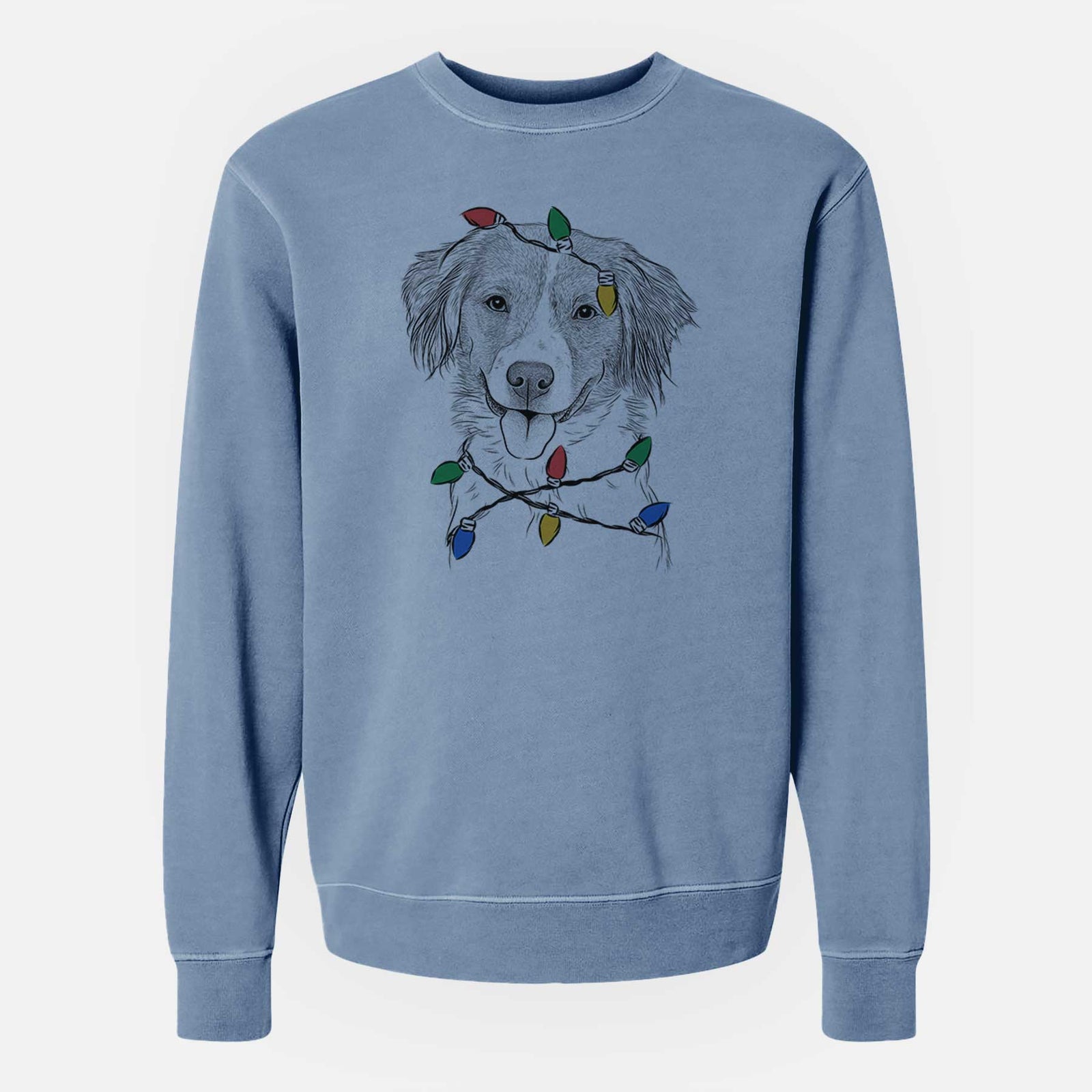Christmas Lights Hercules the Nederlandse Kooikerhondje - Unisex Pigment Dyed Crew Sweatshirt