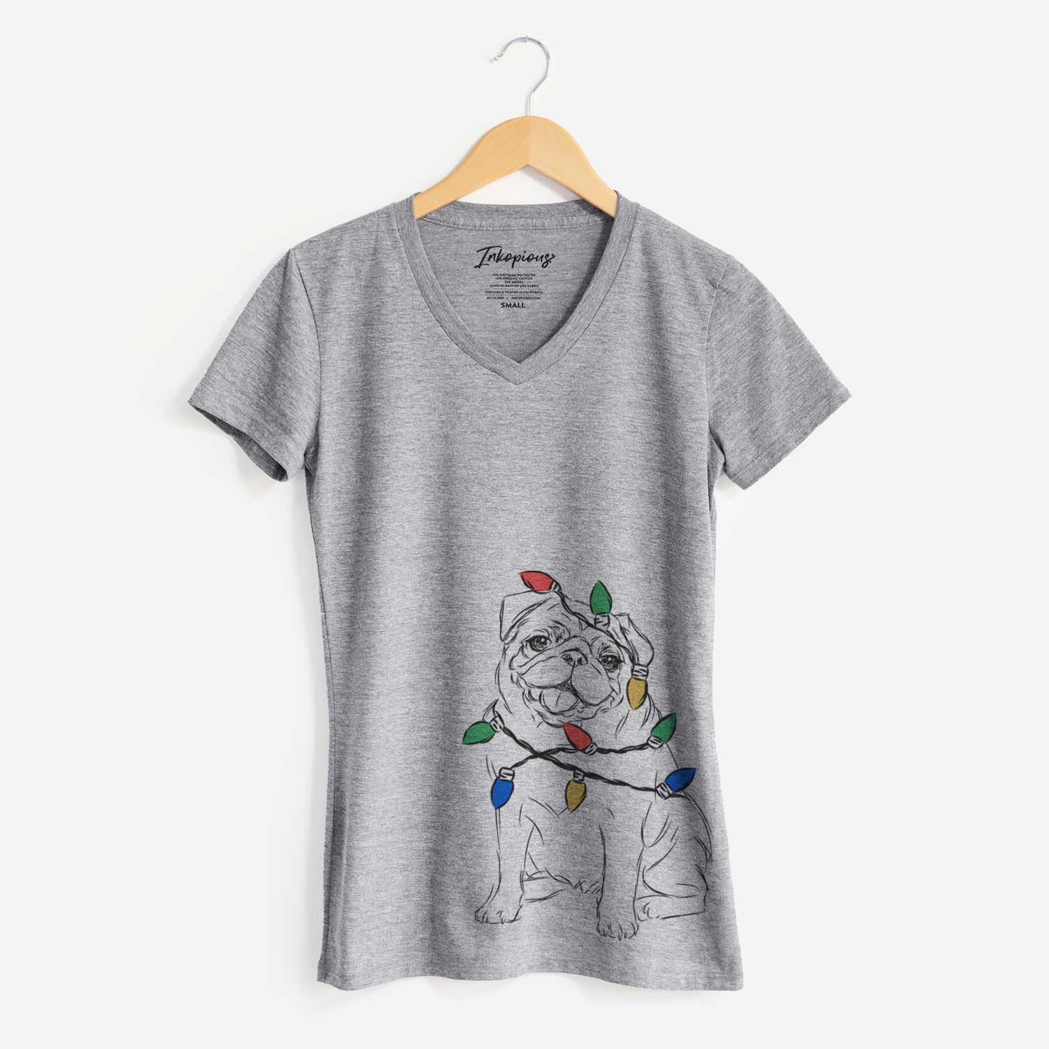 Christmas Lights Higgins the Pug - Women's V-neck Shirt