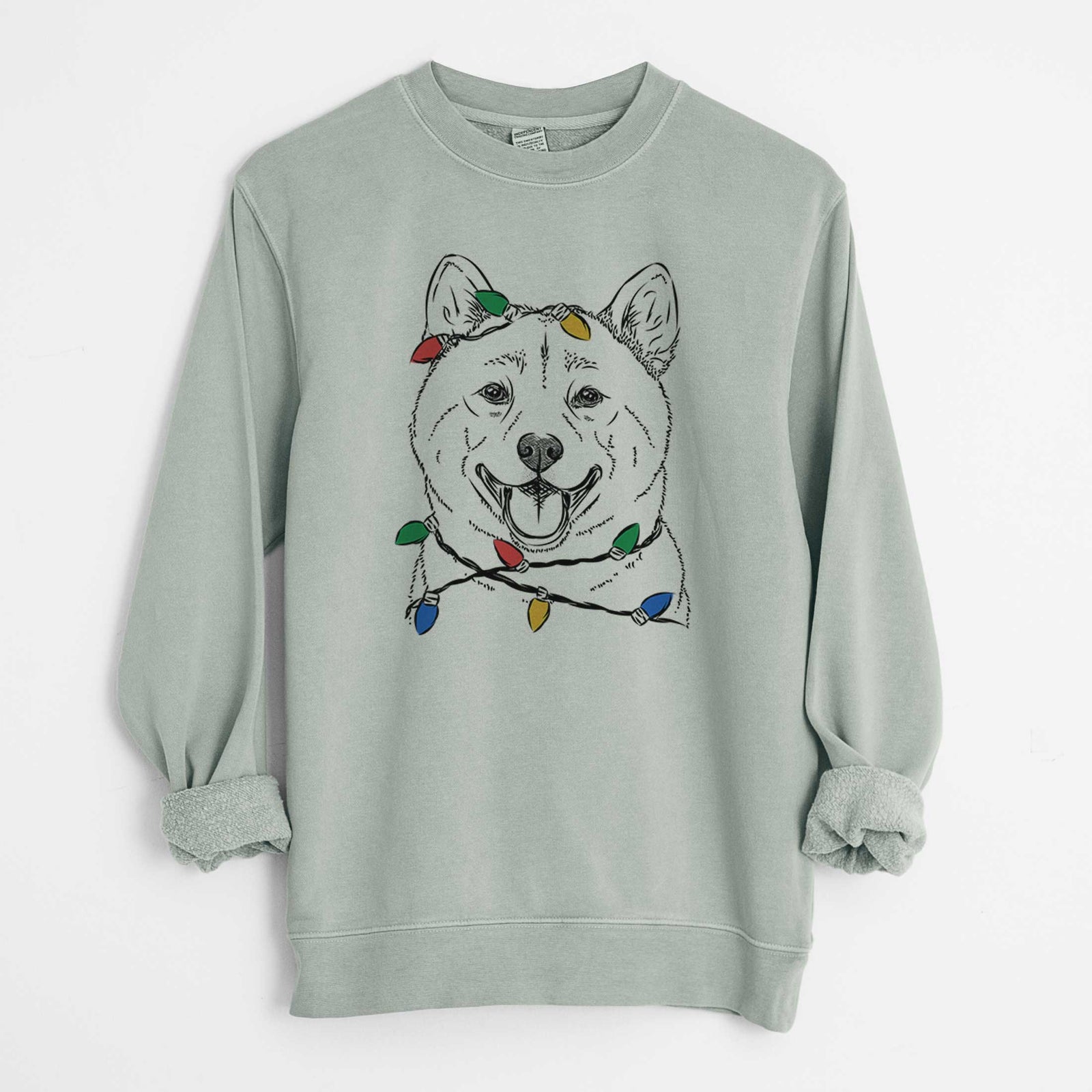 Christmas Lights Hiro the Shiba Inu - Unisex Pigment Dyed Crew Sweatshirt