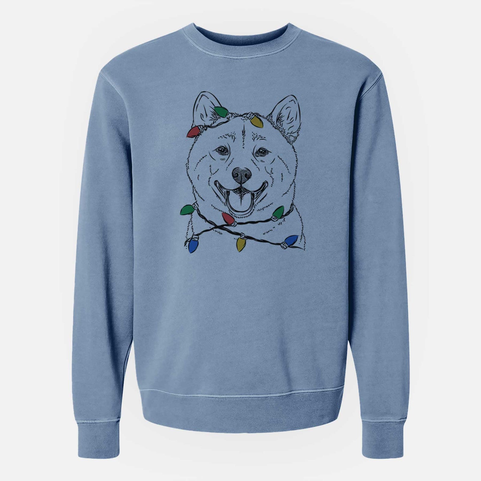 Christmas Lights Hiro the Shiba Inu - Unisex Pigment Dyed Crew Sweatshirt