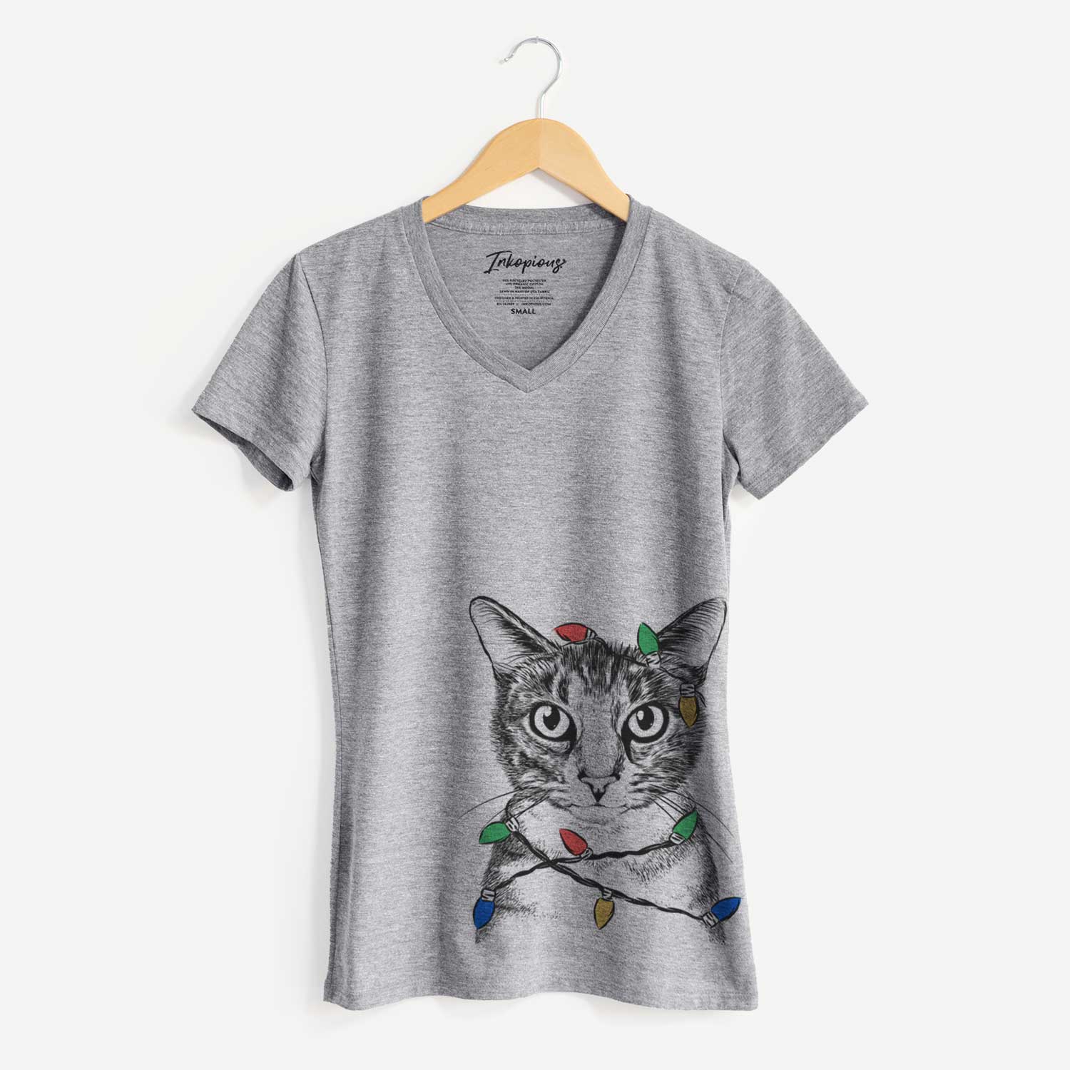 Christmas Lights Hobbes the Tabby Cat - Women's V-neck Shirt
