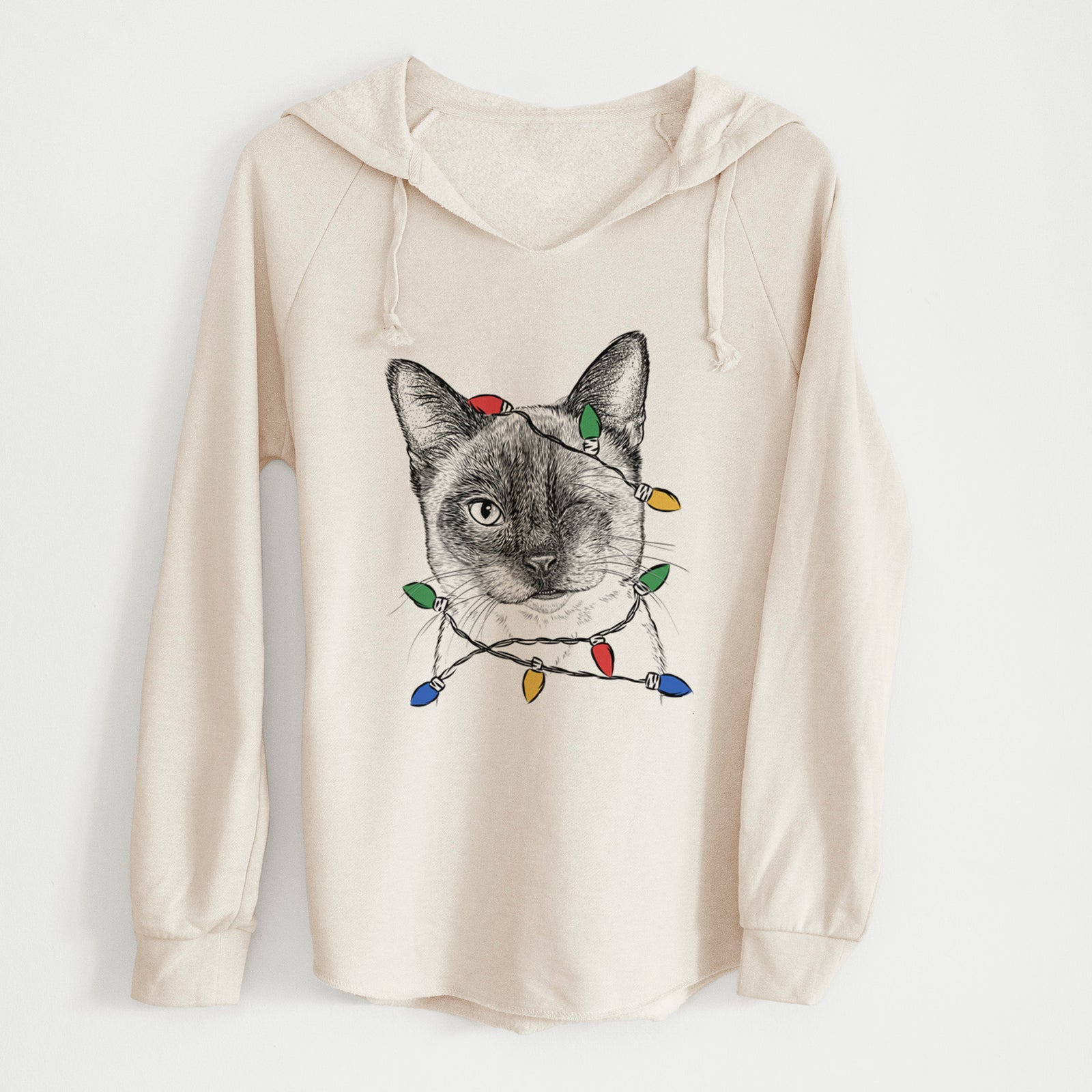 Christmas Lights Hoggle the Siamese Cat - Cali Wave Hooded Sweatshirt