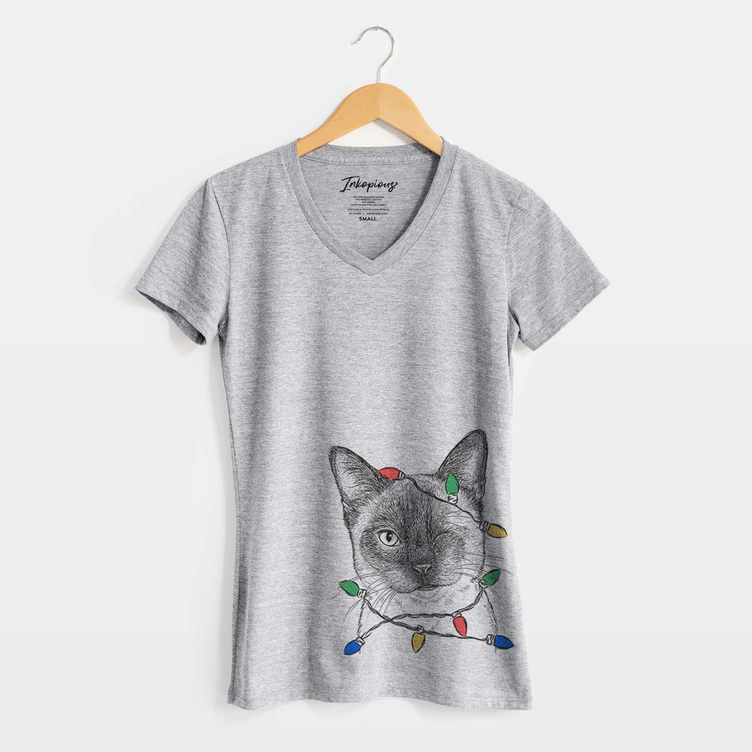 Christmas Lights Hoggle the Siamese Cat - Women's V-neck Shirt