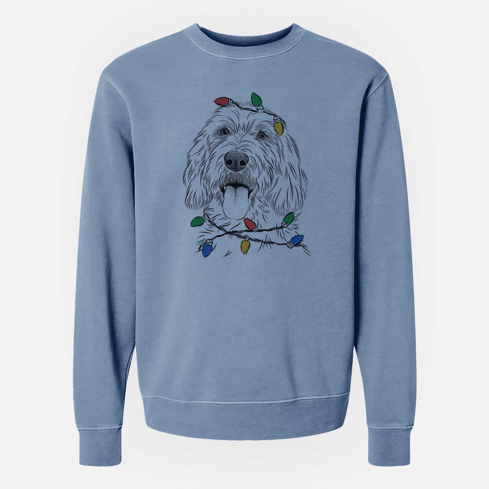 Christmas Lights Homer the Grand Basset Griffon Vendeen - Unisex Pigment Dyed Crew Sweatshirt