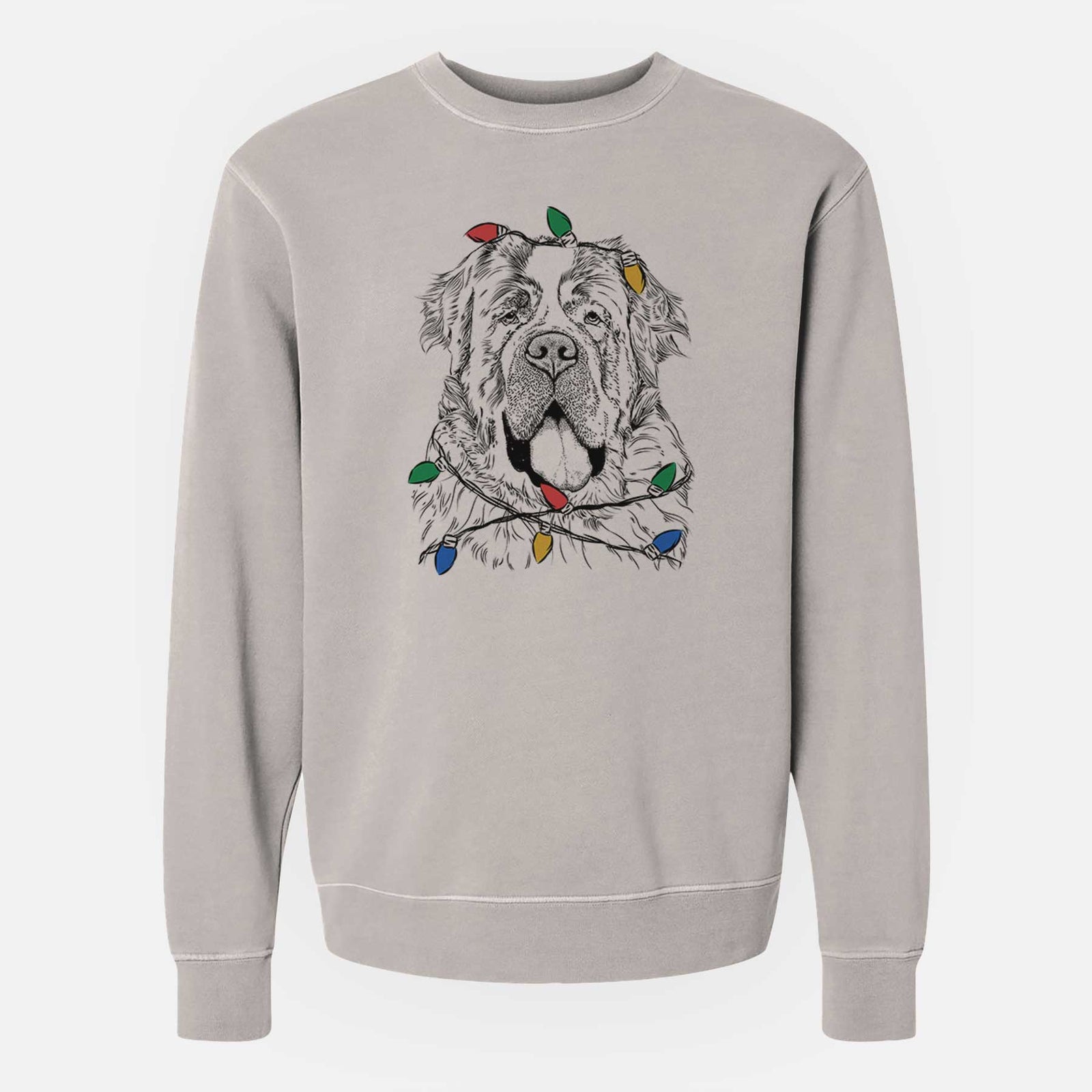 Christmas Lights Hoss the Saint Bernard - Unisex Pigment Dyed Crew Sweatshirt