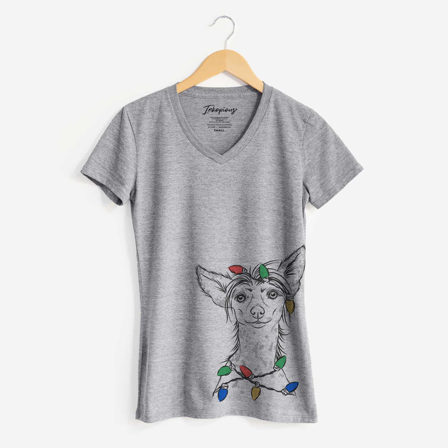 Christmas Lights Hudson the Chinese Crested - Women's V-neck Shirt