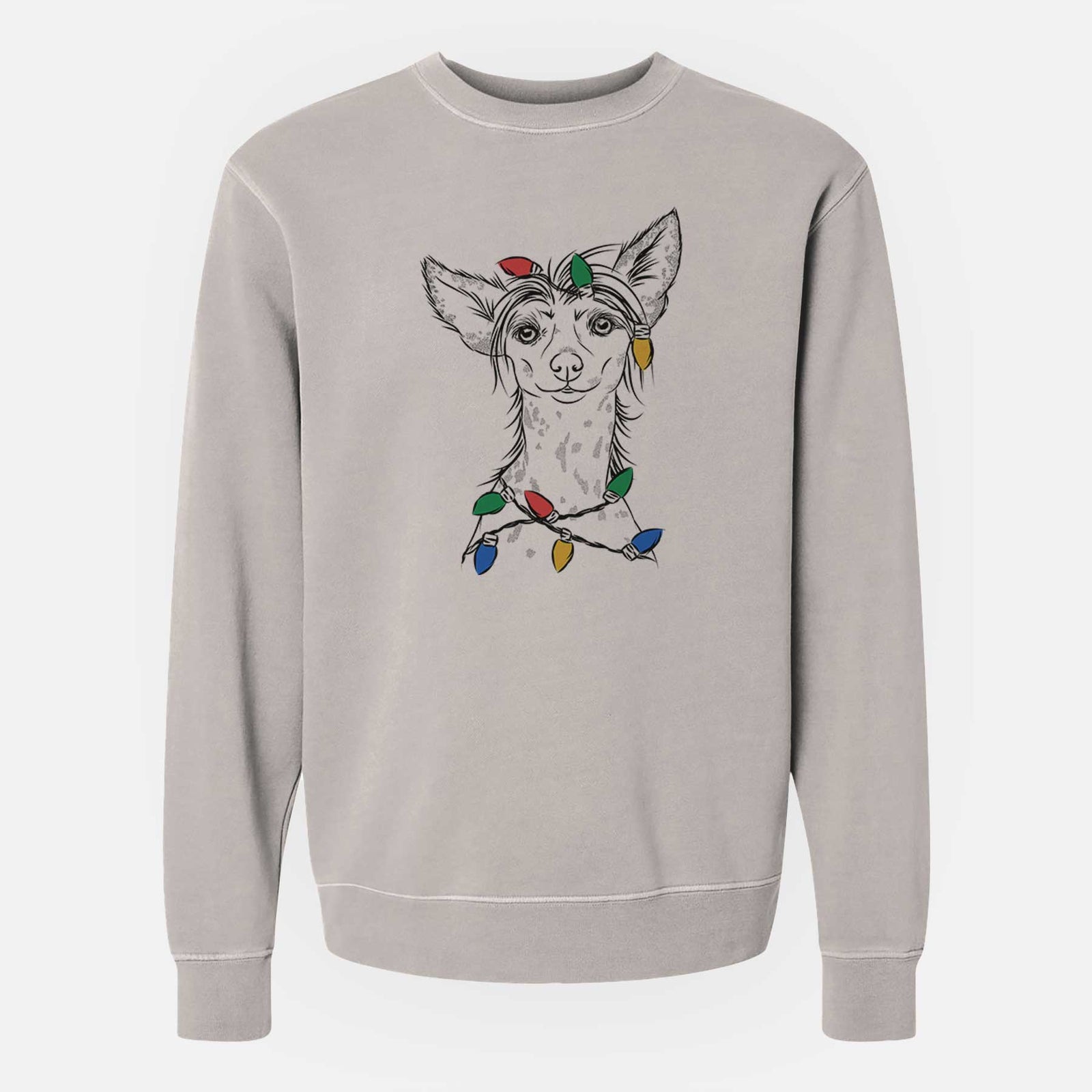 Christmas Lights Hudson the Chinese Crested - Unisex Pigment Dyed Crew Sweatshirt