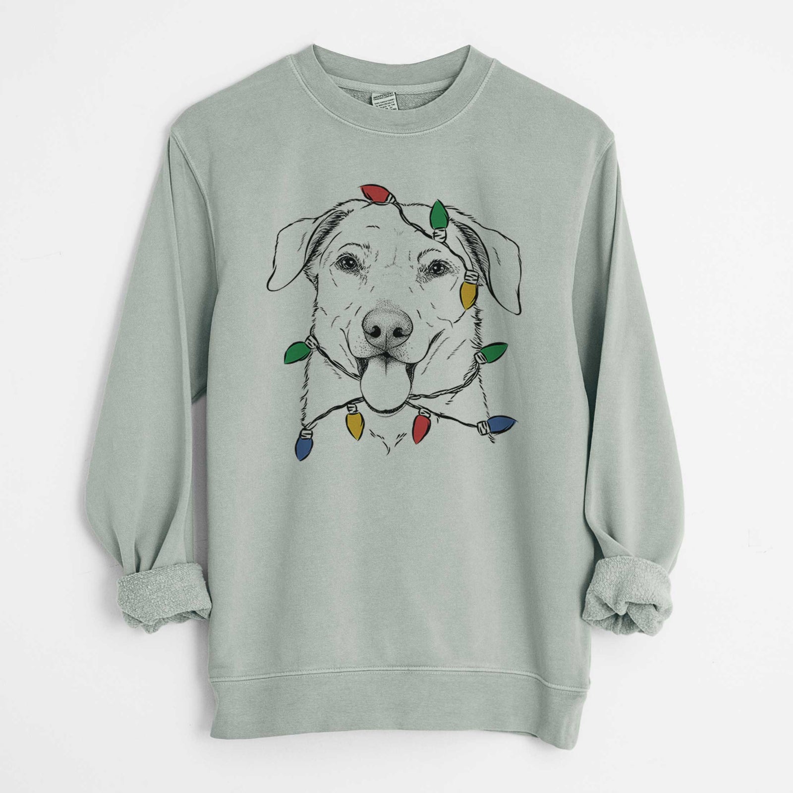 Christmas Lights Hudson the Shepherd - Unisex Pigment Dyed Crew Sweatshirt