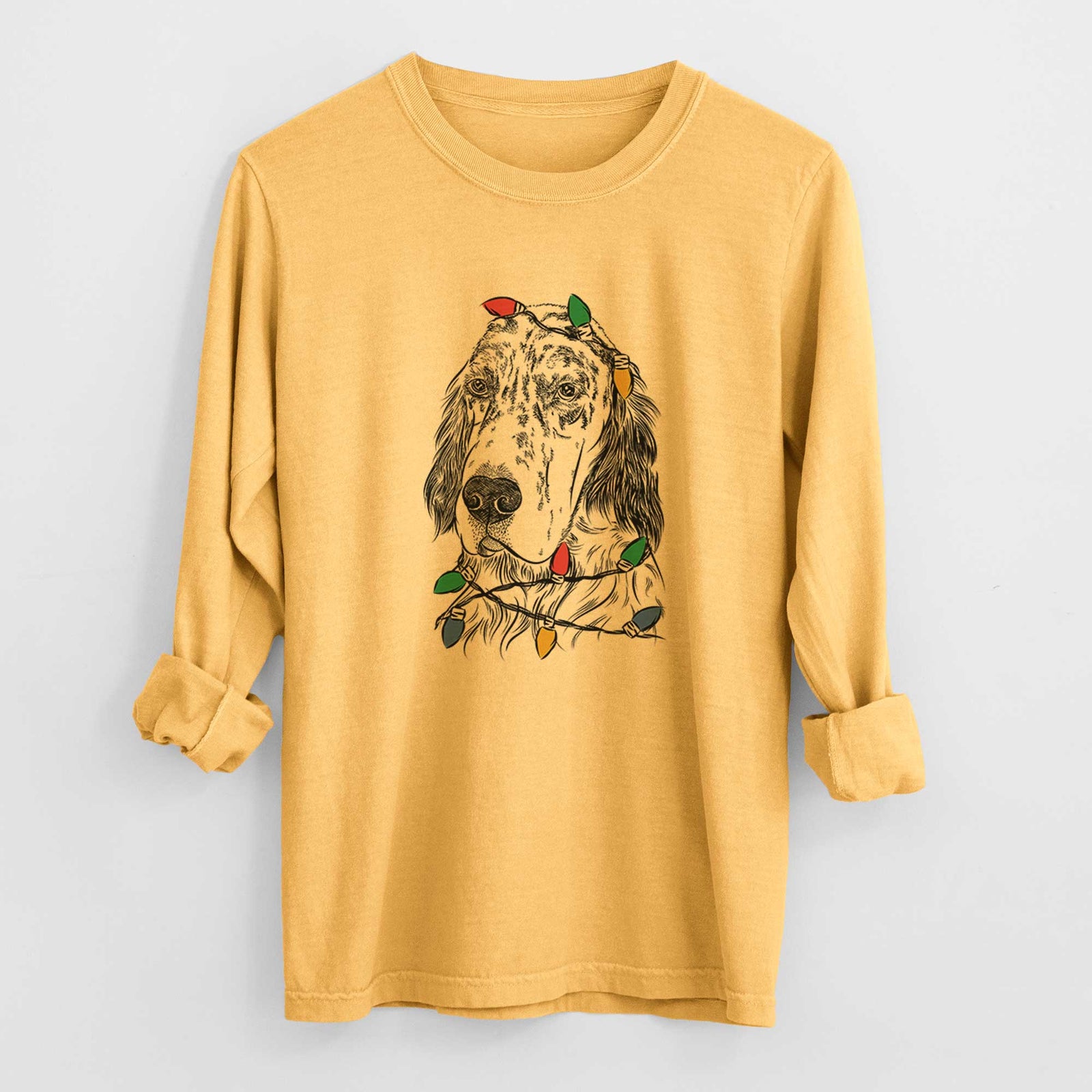 Christmas Lights Hutch the English Setter - Heavyweight 100% Cotton Long Sleeve