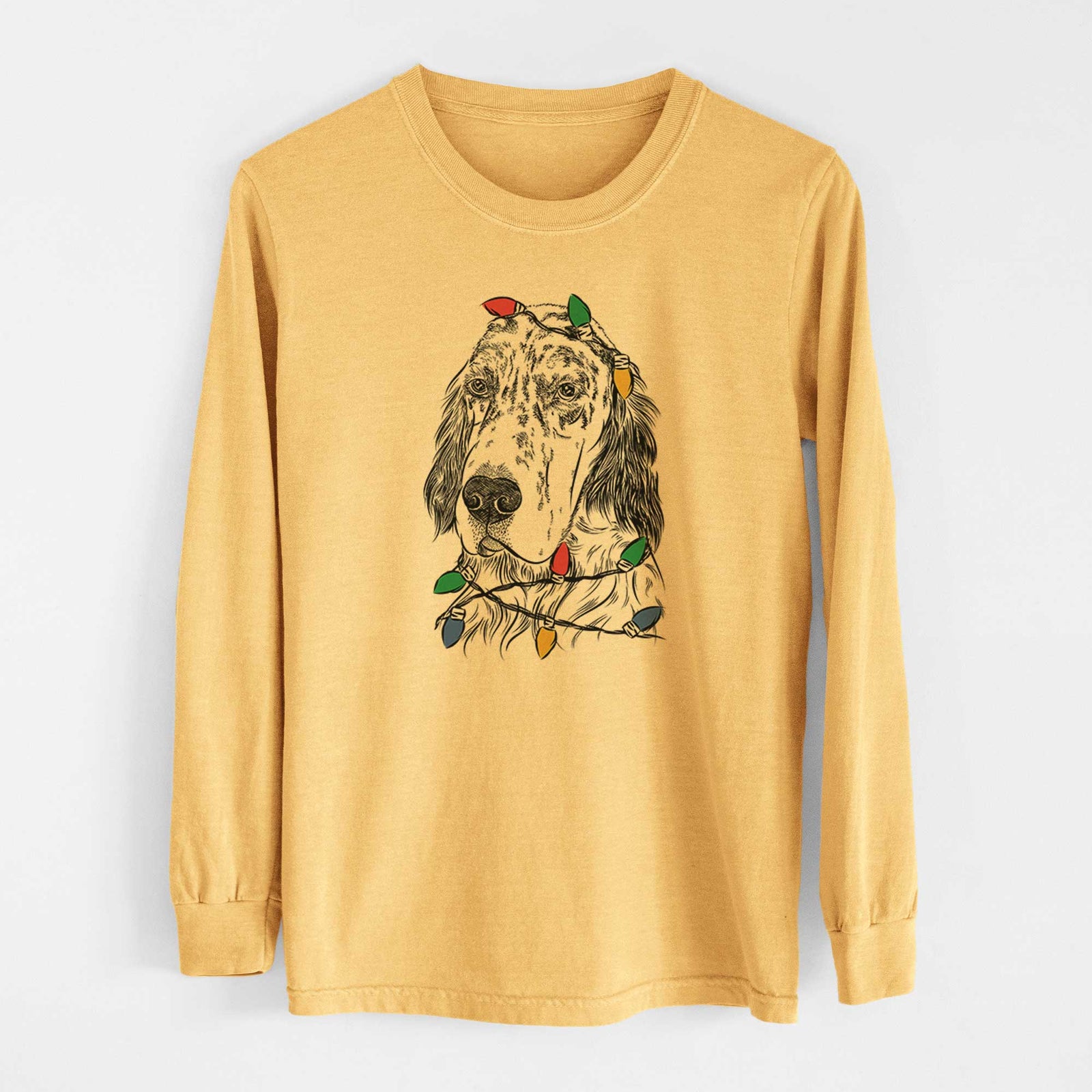 Christmas Lights Hutch the English Setter - Heavyweight 100% Cotton Long Sleeve