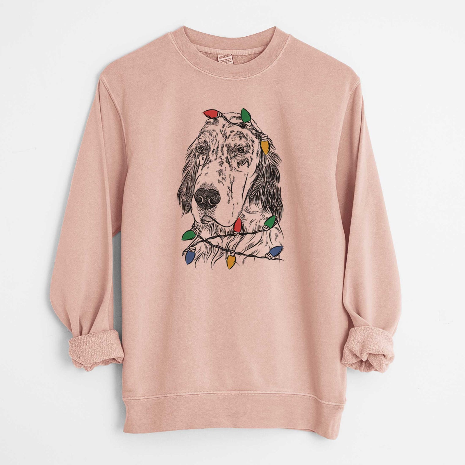 Christmas Lights Hutch the English Setter - Unisex Pigment Dyed Crew Sweatshirt