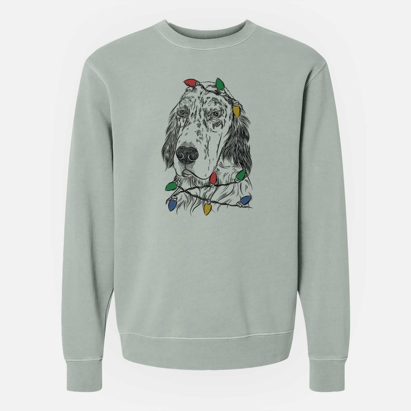 Christmas Lights Hutch the English Setter - Unisex Pigment Dyed Crew Sweatshirt