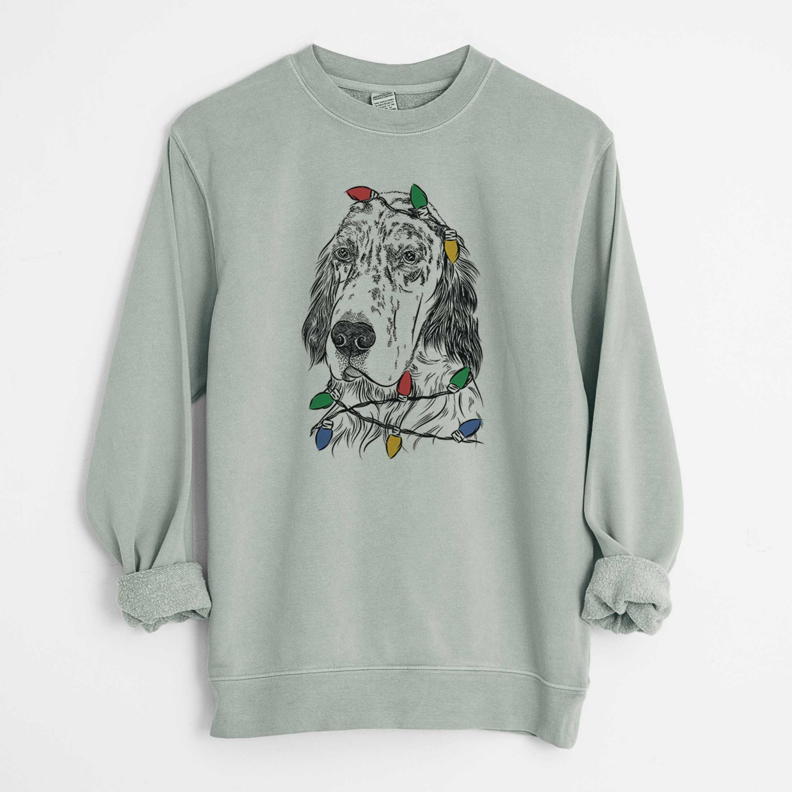 Christmas Lights Hutch the English Setter - Unisex Pigment Dyed Crew Sweatshirt